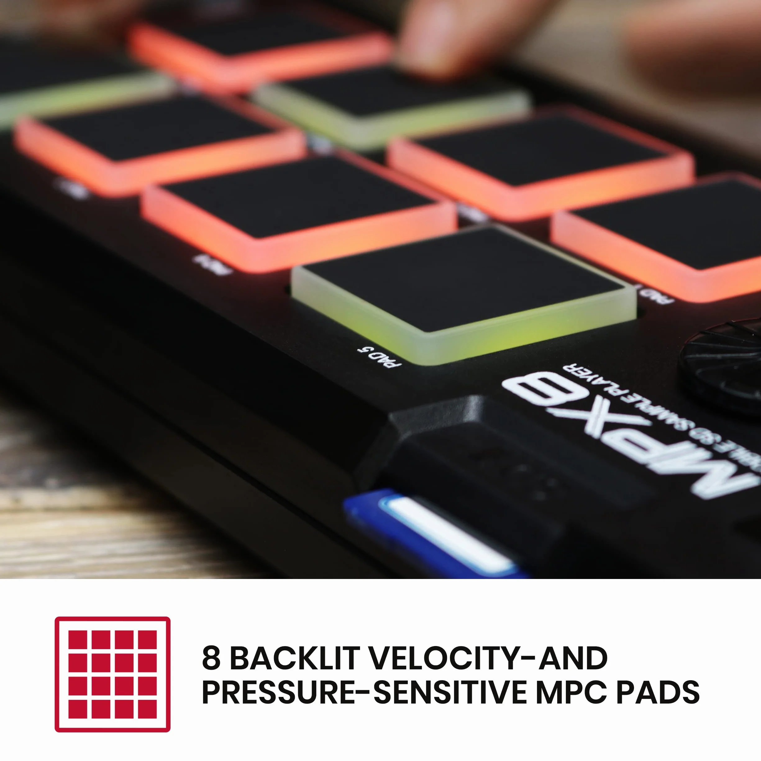 Akai Professional MPX8 - Controlador USB MIDI y Lanzador de Samples Portátil con 8 Pads Sensibles a la Velocidad y Ranura para Tarjeta SD