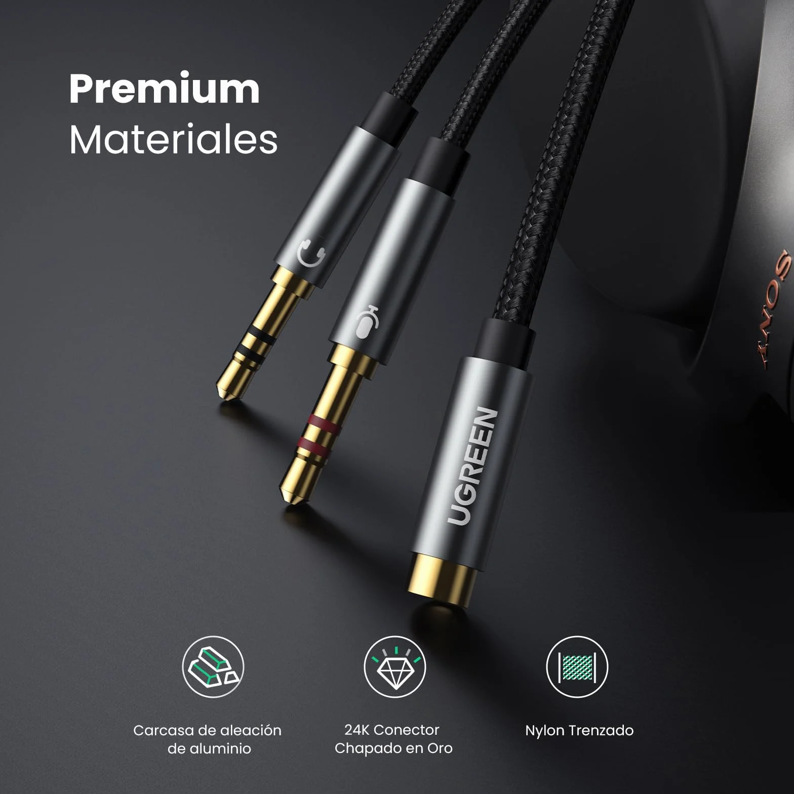 UGREEN Adaptador Splitter Jack 3.5mm Micro y Auriculares Separador de Audio y Micrófono con HiFi Sonido Mic 1 Hembra a 2 Macho Compatible con Gaming Cascos de PS4 Xbox EarPods PC (20CM)