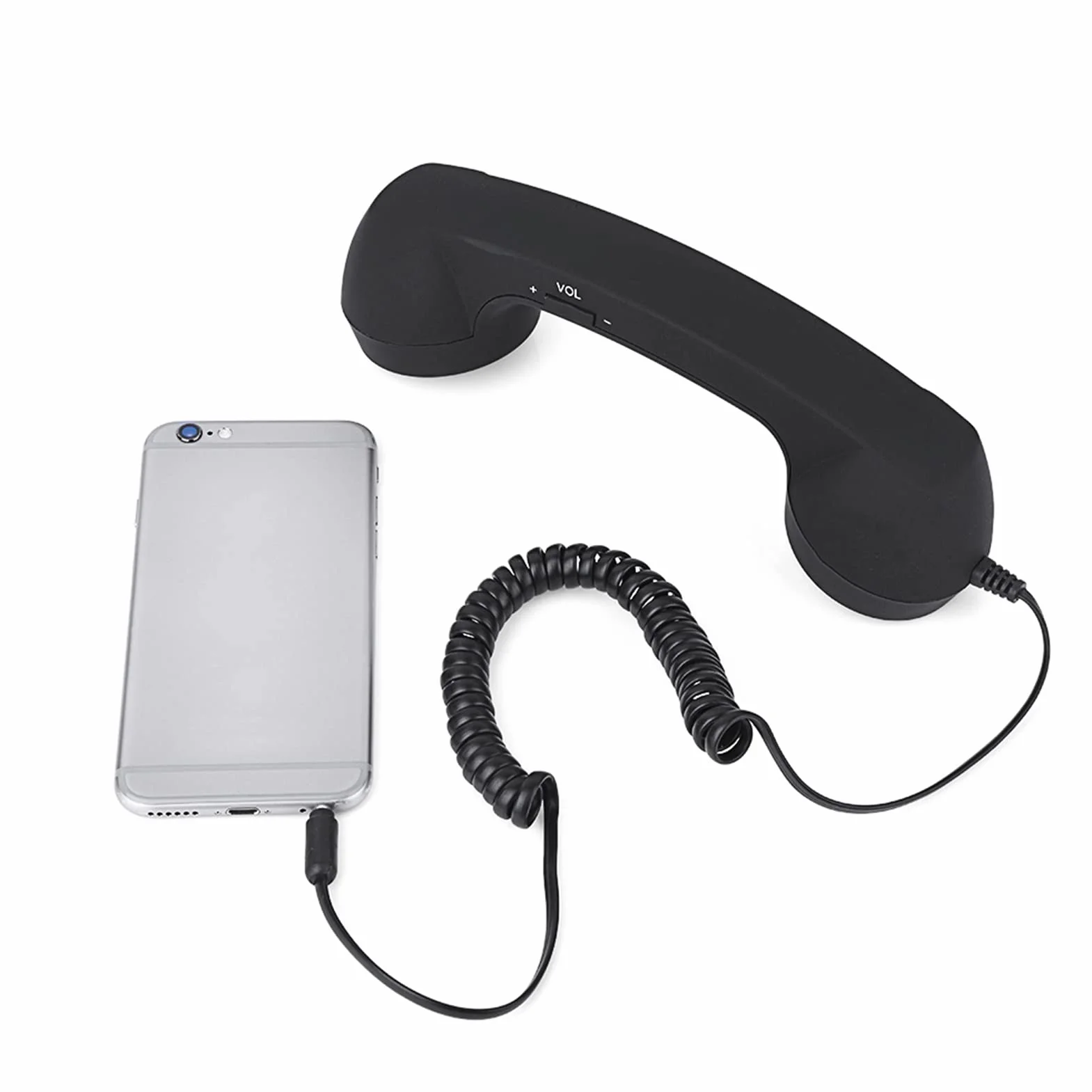 Auriculares retro de 3,5 mm, receptor de teléfono con cable y micrófono para teléfono móvil, color negro