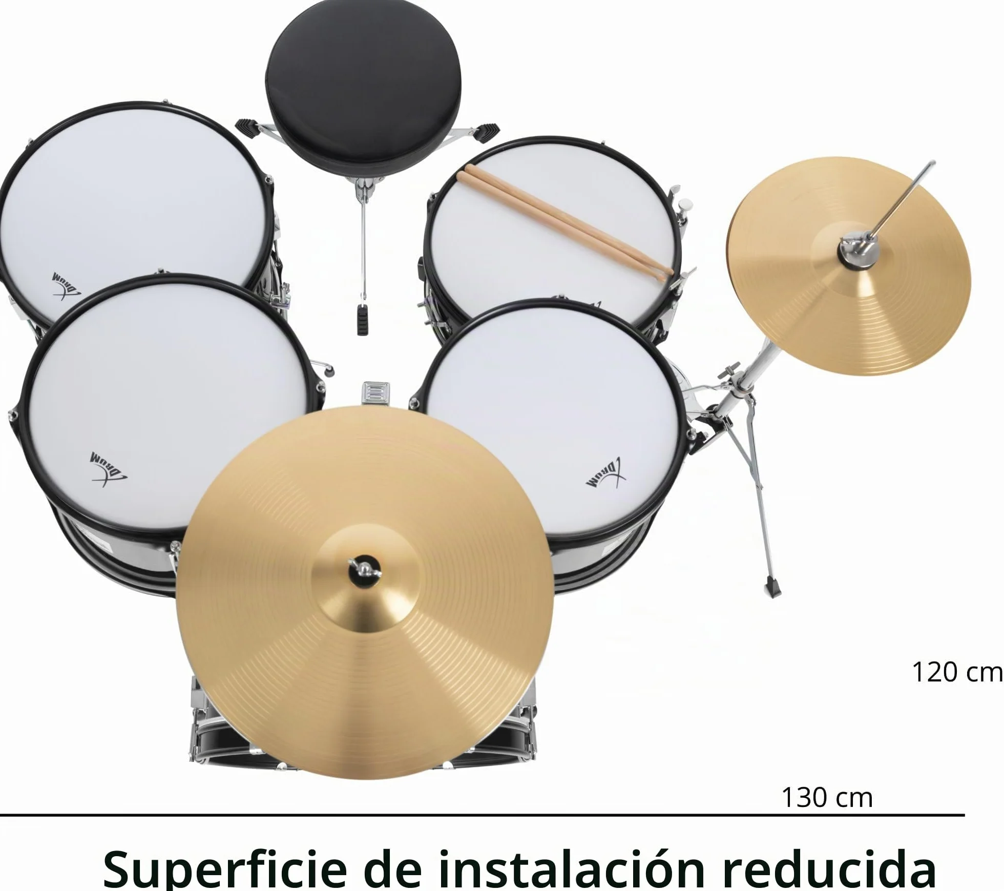 XDrum Junior Pro Batería Infantil Black - adecuada de 5 a 9 años - Set de batería con accesorios completos - incl. escuela - Negro
