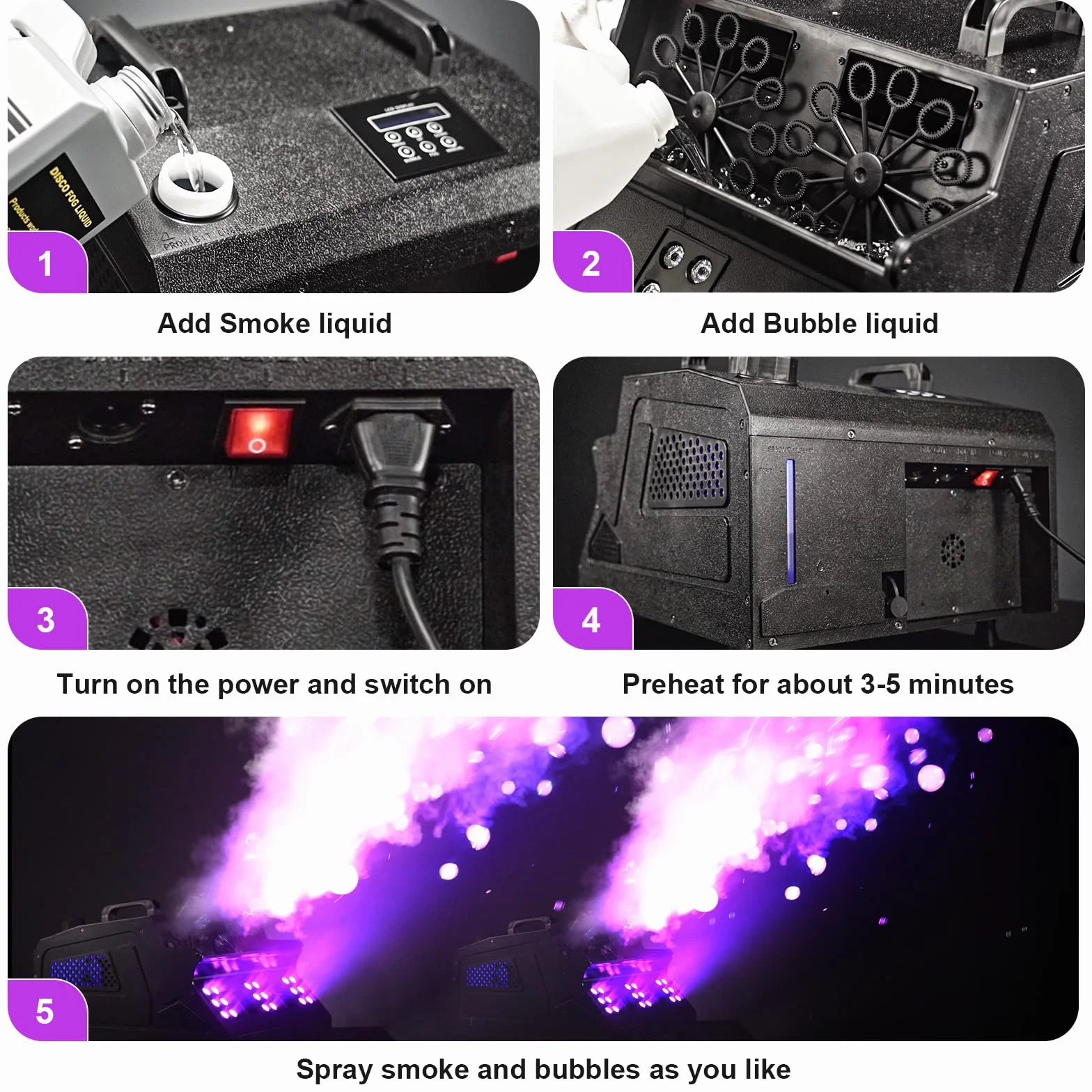 máquina de humo, máquina de burbuja, máquina de humo de fiesta de 1500 W con mando a distancia, control DMX, adecuada para fiestas, cumpleaños, jardines, Halloween, Navidad
