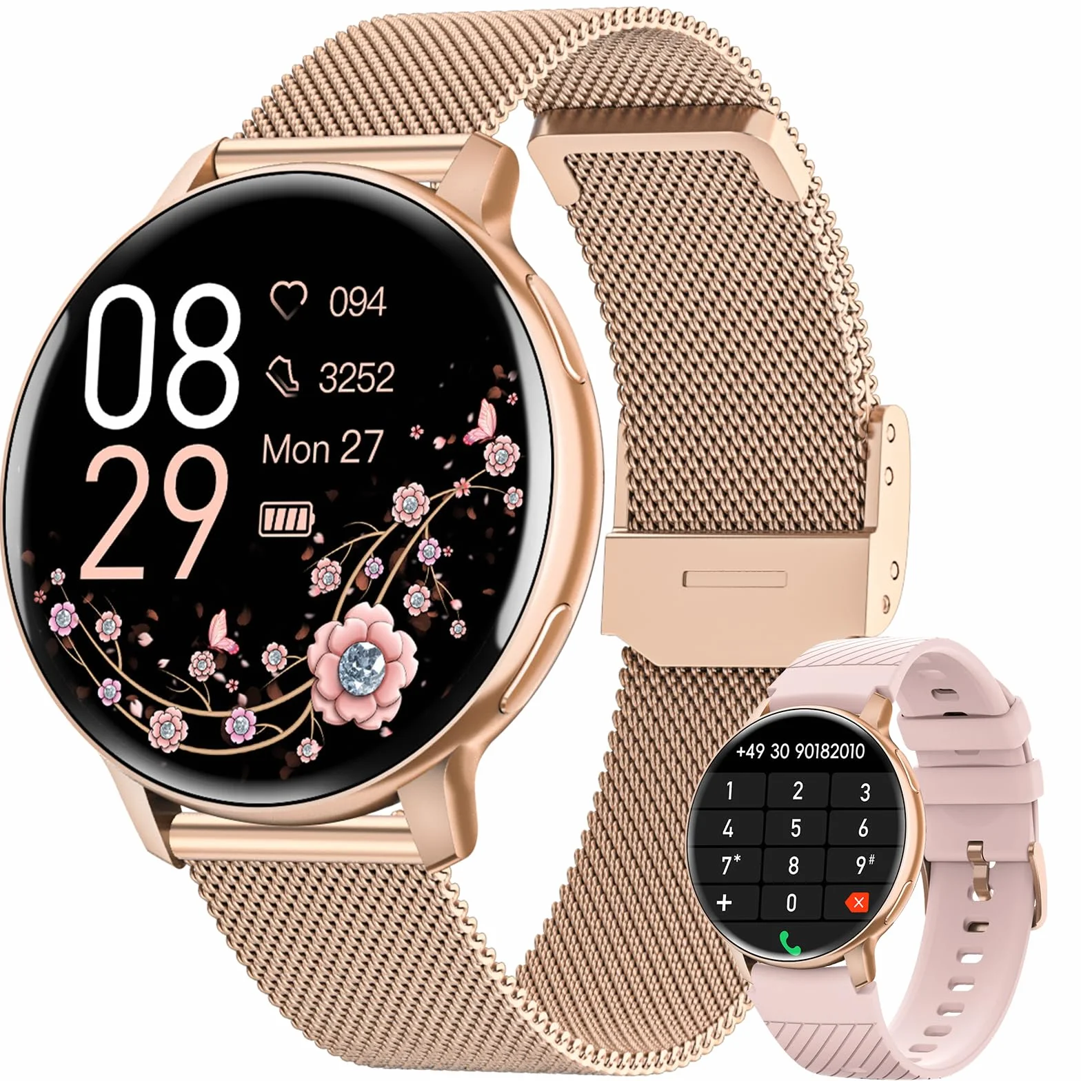 Reloj Inteligente Mujer, 1.39" HD Smartwatch Mujer con Llamadas/24H Sueño/Pulsómetro/SpO2, Función Femenina 120+ Modos Deportivos IP68 Pulsera Actividad Calorías Podómetro Android iOS Oro Rosa, Regalo