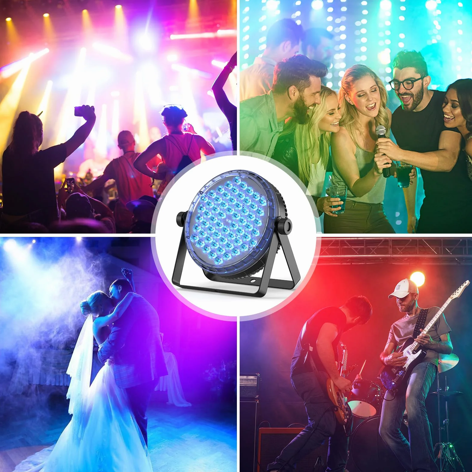 Juego de 4 focos LED Par de 120 W, 60 ledes, con mando a distancia, RGBW 4 en 1, 8CH/DMX512, LED Luces de escenario Foco de discoteca Luz de fiesta para bodas, bares, clubes, decoración