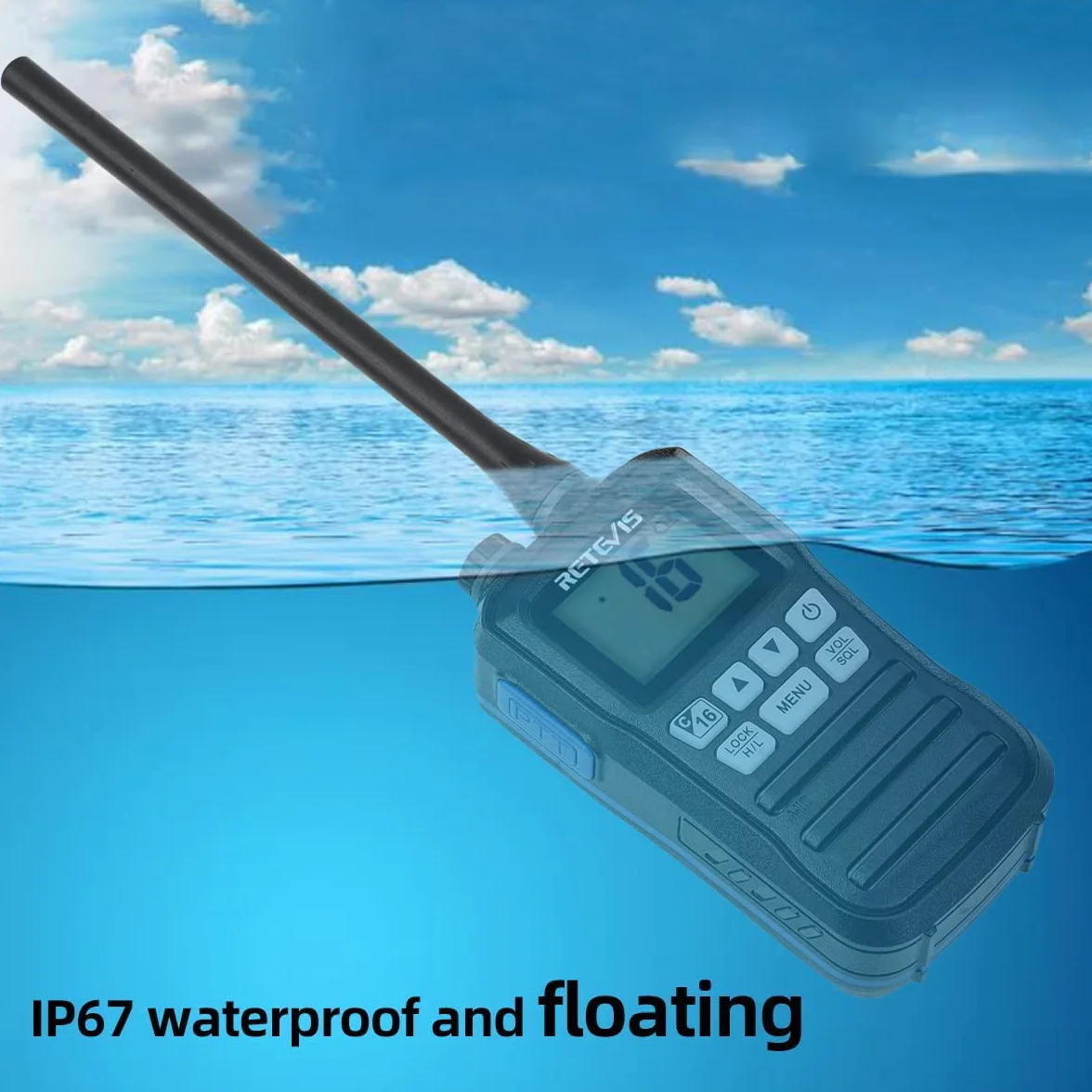 Retevis RM01 Marina Walkie Talkie, IP67 Impermeable Radio Marino de Mano, Vibración, Flotando 88 Canales de Mano Radios de Dos Vías para Kayak Pesca Paseo en Barco(Negro, 1 Pieza)