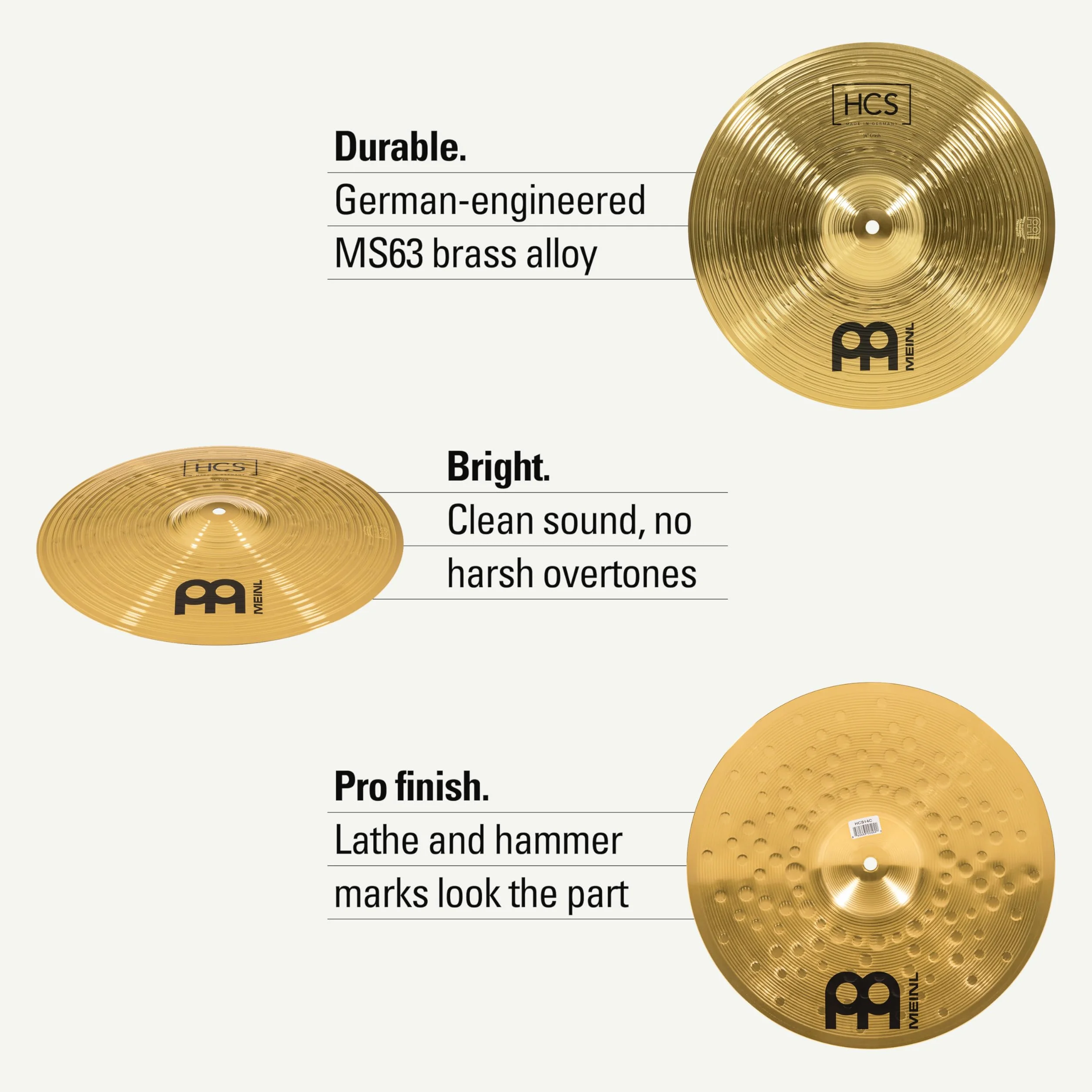 Meinl Cymbals HCS1314+10S - Juego de platillos (1 hihat de 33 cm (13") 1 crash de 35,6 cm (14") 1 splash de 25,4 cm (10") + paire de varillas promark tx5aw)