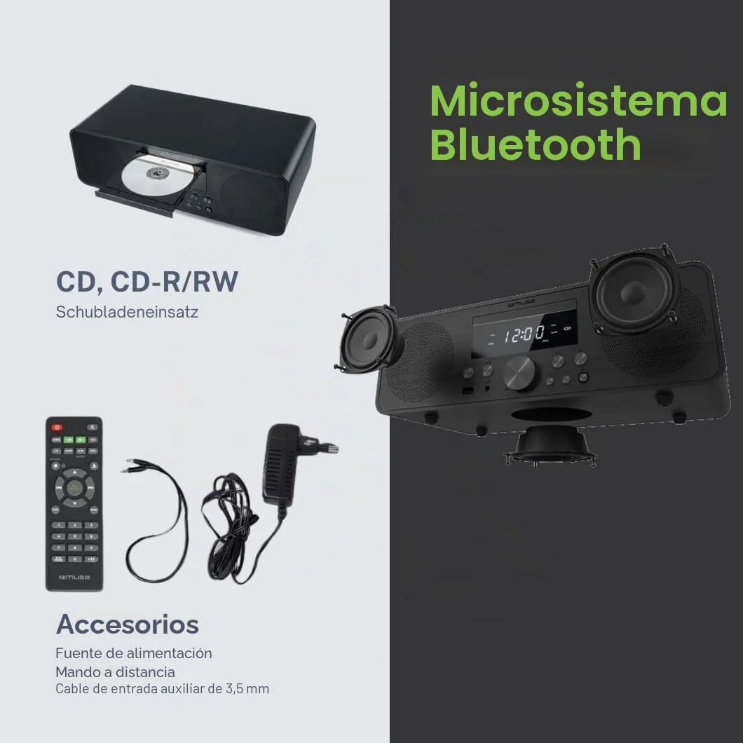 Muse M-880 FBC - Microsistema Bluetooth con CD, FM y USB, diseño de Madera con NFC y función Despertador. Radio FM PLL con 30 emisoras memorizables. Potencia de salída 80W.