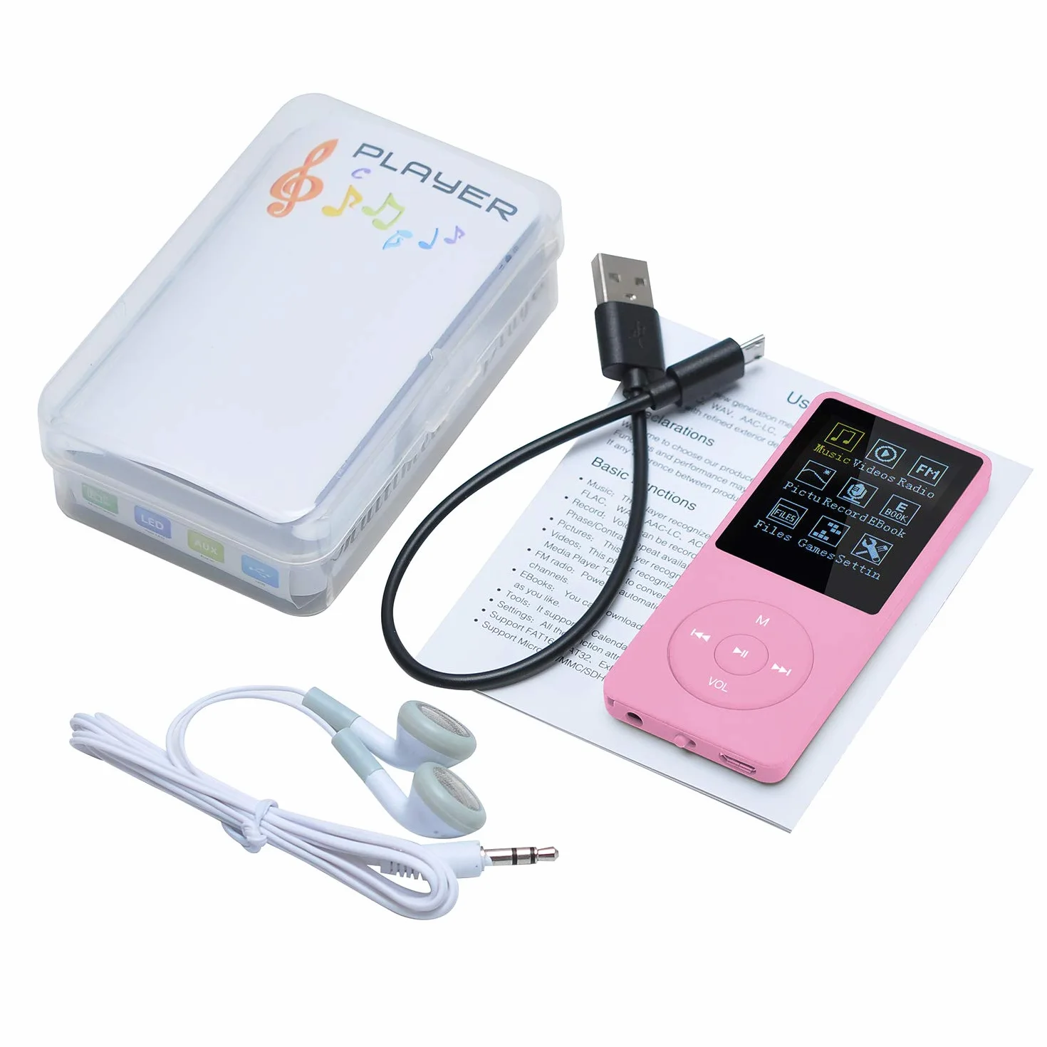 Reproductor MP3 Portátil 8GB con Ranura SD, Música Sin Pérdida, Radio, Grabación, Rosa
