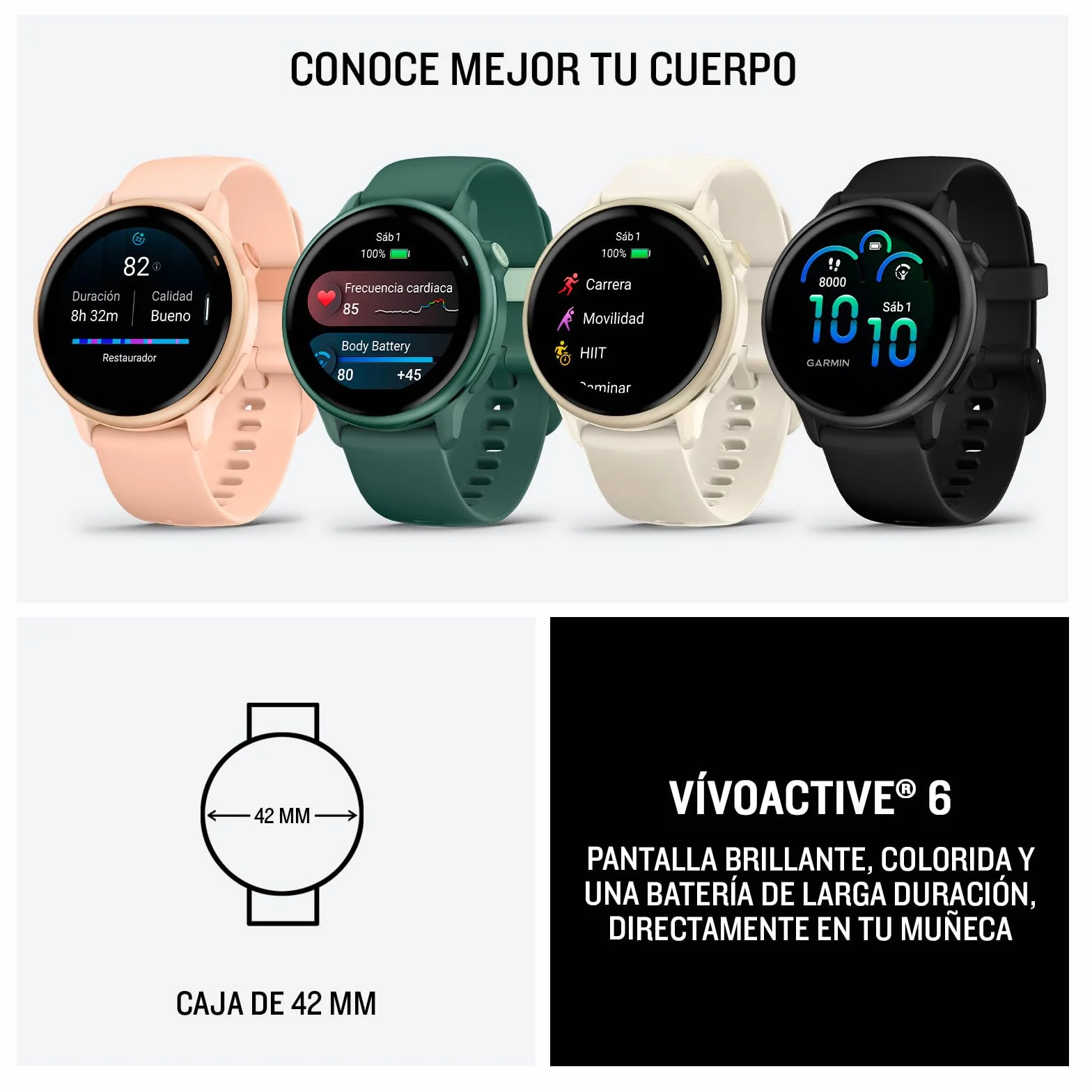 Garmin Vívoactive 6, Smartwatch con GPS, Pantalla AMOLED, Funciones Esenciales de Salud, Entrenamientos de Movilidad, Entrenamiento avanzado del sueño y hasta 11 días de autonomía, Blanco