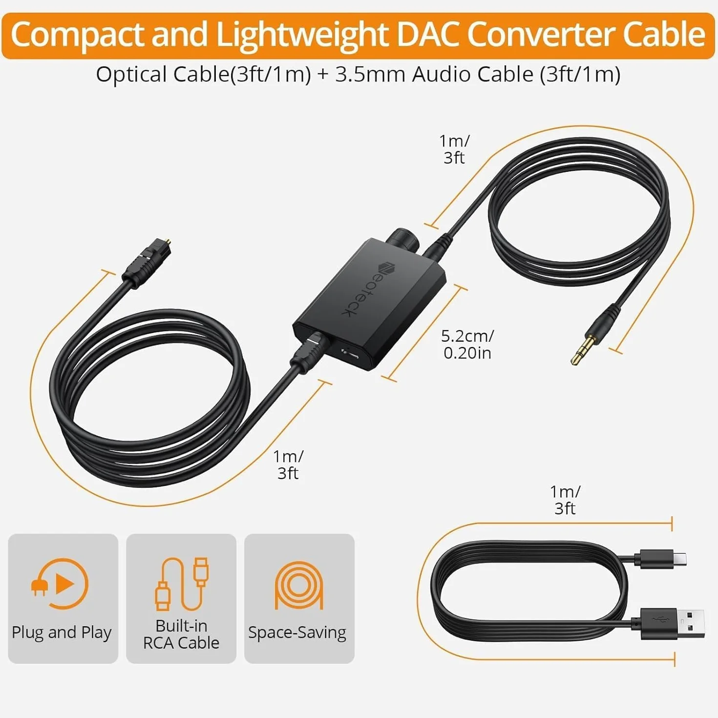 Neoteck DAC 192kHz SPDIF a 3,5mm Convertidor Digital a Analógico con Chip Amplificador