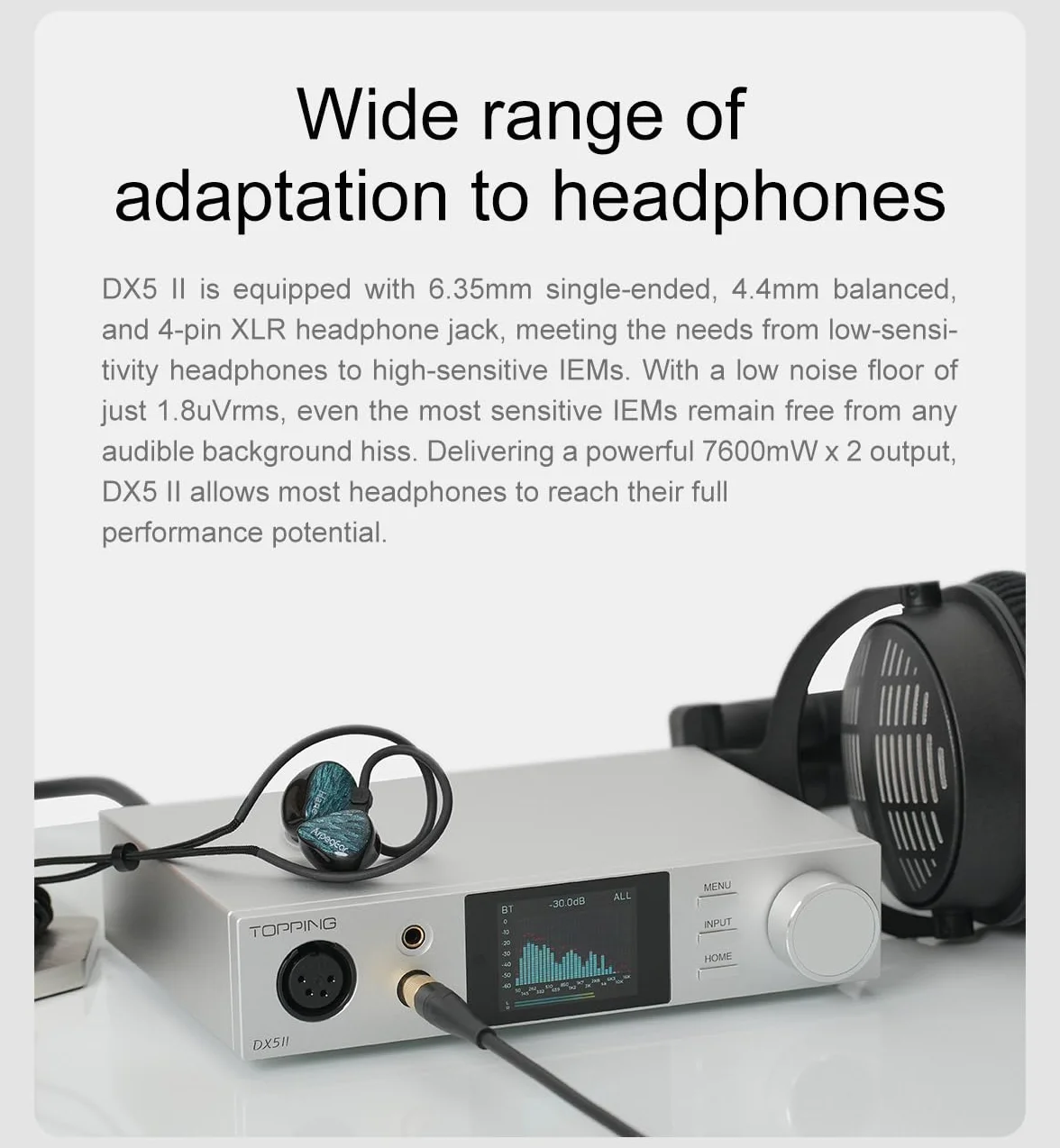 Topping DX5 II - Amplificador DAC y amplificador de auriculares, doble ES9039Q2M DSD512 PCM768 kHz