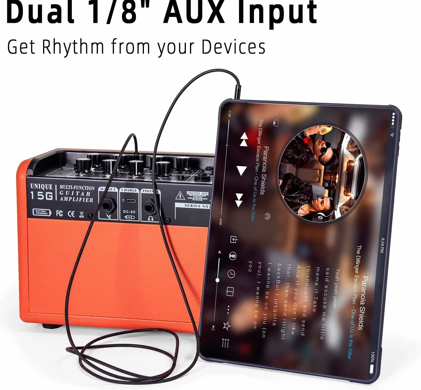 Coolmusic 15G portátil con Bluetooth amplificador de guitarra acústica, amplificador de guitarra eléctrica, con ganancia y reverberación(naranja)