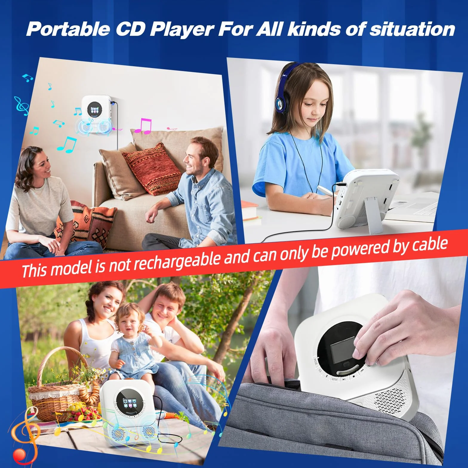 Arafuna Reproductor Portátil con Receptor Bluetooth y Altavoces, cd con Pantalla LED, Radio (White)