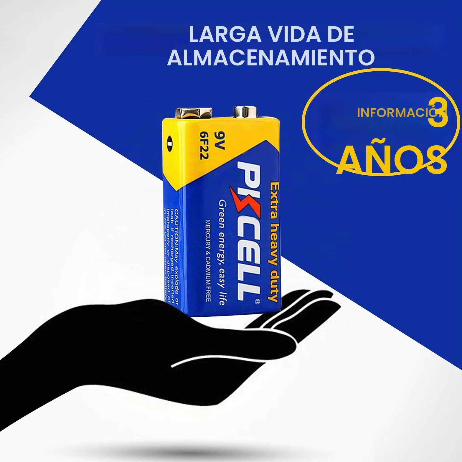 PKCELL 8 Pilas 9V 6F22 de Zinc-Carbono para Detectores de Humo, Multímetros – Ideales también para Mandos a Distancia y Juguetes Sencillos