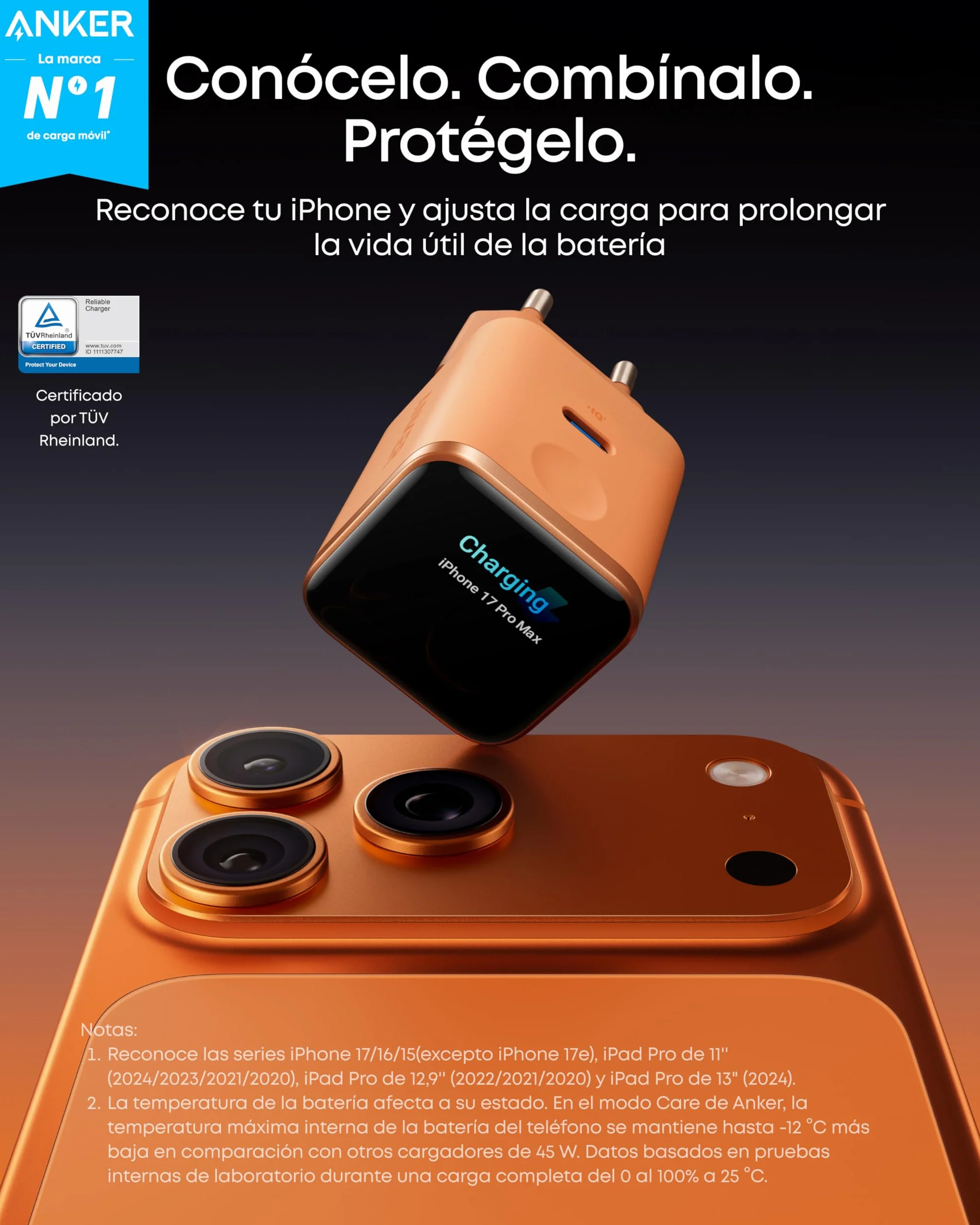 Anker Nano Cargador USB C 45W Inteligente, Carga Rápida para iPhone 17/16/15, iPad Pro, iPad Air
