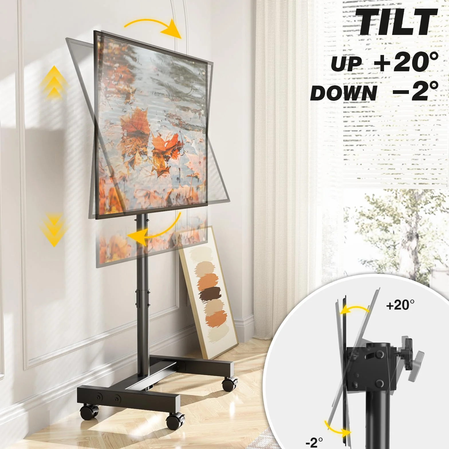 TVON Soporte TV con Ruedas para Television de 13-50 Pulgadas de Plasma/LCD/LED, Altura Ajustable Soporte TV Suelo Inclinación Carrito TV con Ruedas de hasta 20 kg, Máx VESA 200x200 mm, Negro