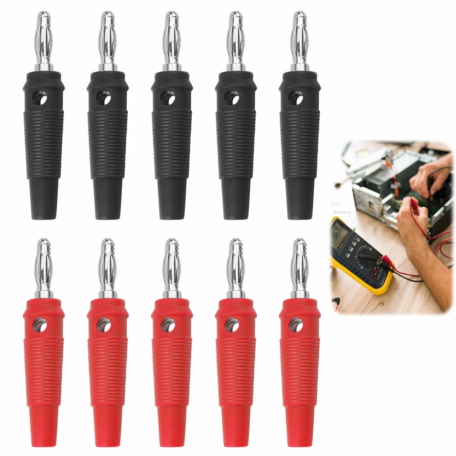Conectores banana 4 mm 20 A tipo tornillo apilables sin soldadura rojo negro para altavoces
