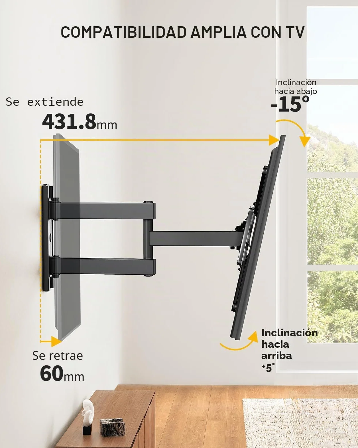 Alphamount Soporte TV Pared para Televisores Planos y Curvos de 26-60 Pulgadas, Soporte TV Inclinable y Giratorio con Brazos Retráctiles y Extensibles, hasta 35kg, Máx. VESA 400x400mm
