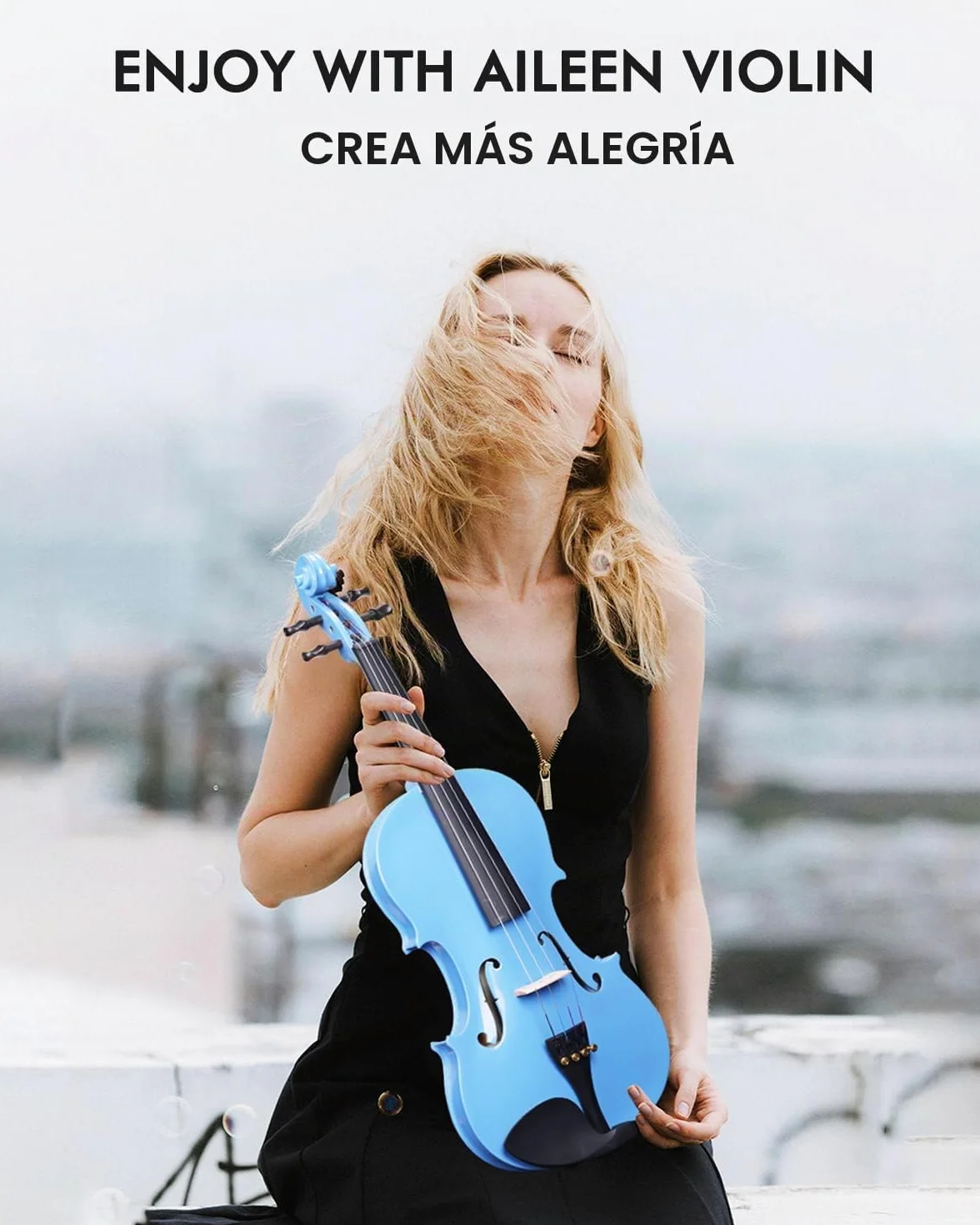 Aileen 4/4 Violín de Tamaño Completo para Adultos Principiantes, Fiddle Kit de Iniciación para Niños de 12 Años o Más, Azul Violín Set Estudiante con 13 Accesorios, incluyendo Atril, Pegatina Nueva
