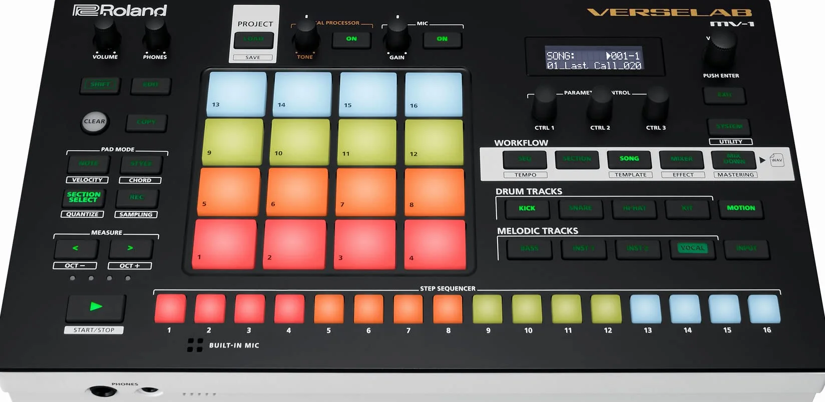 Roland VERSELAB MV-1, estudio de producción de canciones profesional con sonidos ZEN-Core para compositores y cantantes. Pads 4x4 y secuenciador por pasos TR-REC para baterías