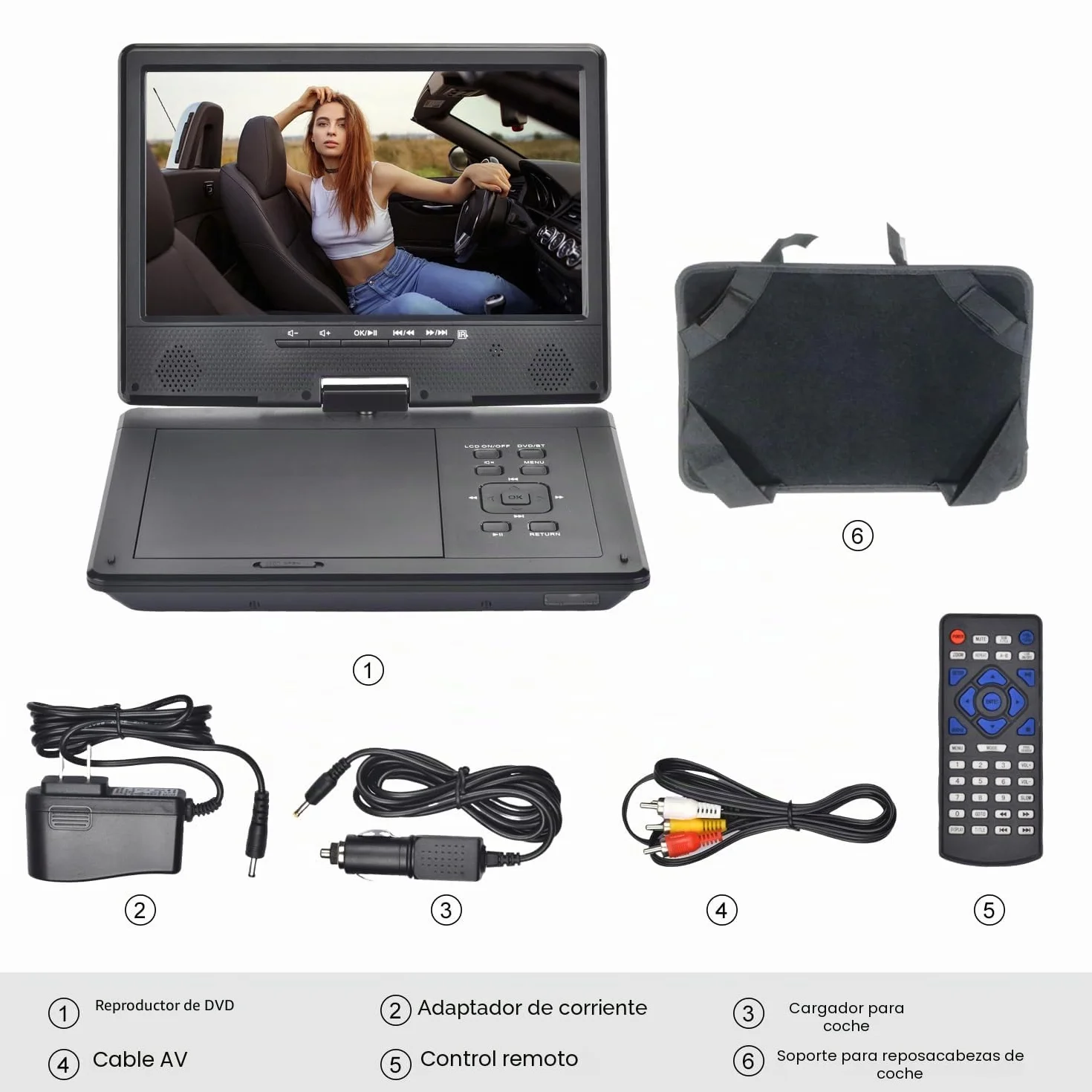 YOOHOO Reproductor de DVD portátil Bluetooth 12,5" Pantalla giratoria 10,5" Libre Regiones MKV MP4 WAV CD