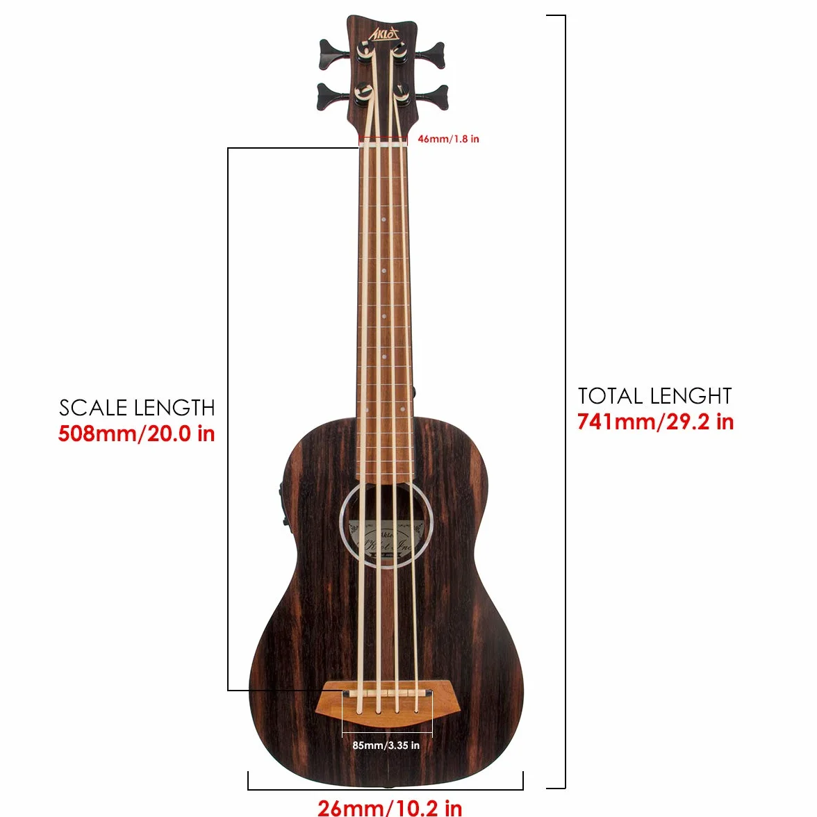 Aklot Ukelele bajo de 30 pulgadas Electric Acoustic barítono Ukulele Bass Professional Aquila EADG con correa de bolsa