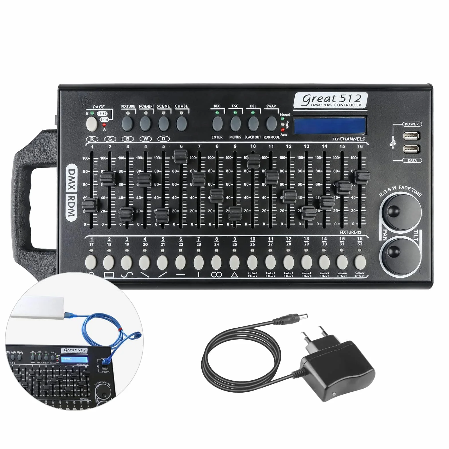 Controlador Dmx 512 Canales Dmx512 Controlador para Iluminación de Escenario, Mezcladores de iluminación Mesa Controladora de Luces Consola, Dmx Controller Con Programa Integrado y Función de Dip RDM