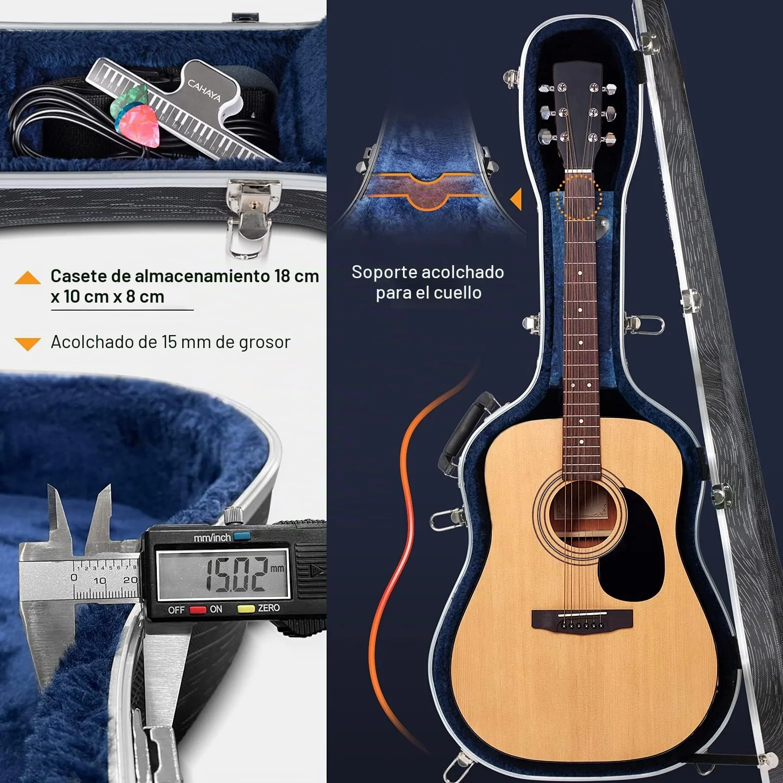 CAHAYA Maleta para Guitarra acústica, Funda Negra de ABS Resistente al Agua, 1,5 cm de Grosor, Acolchado Adecuado para Guitarra de 41 Pulgadas