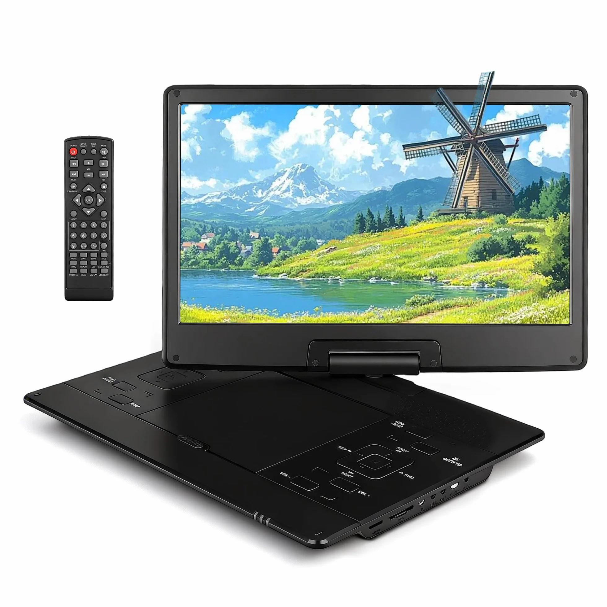 Reproductor CD/DVD portátil de 17,5'' con pantalla HD giratoria de 15,6'', compatible con CD/MP3/USB/tarjetas SD, con batería y sonido estéreo, para uso en el coche o como unidad externa para la telev