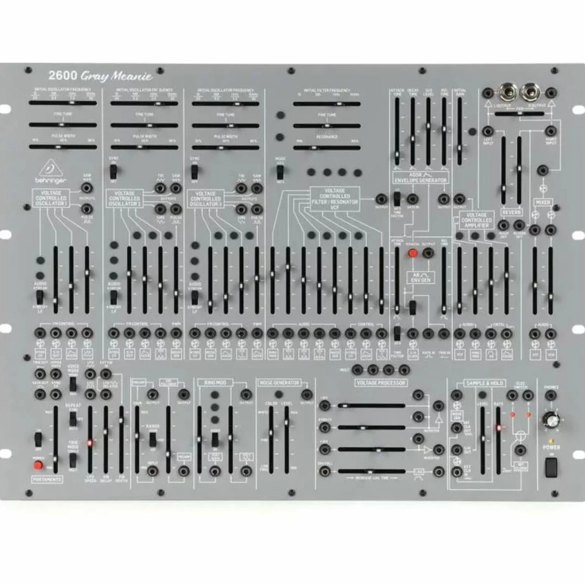 Behringer 2600 GRAY MEANIE Sintetizador Analógico Semimodular, Edición Especial, Con 3 VCO Y VCF Multimodo Y Reverberación De Resorte En Formato De Montaje De 8 Bastidores En U