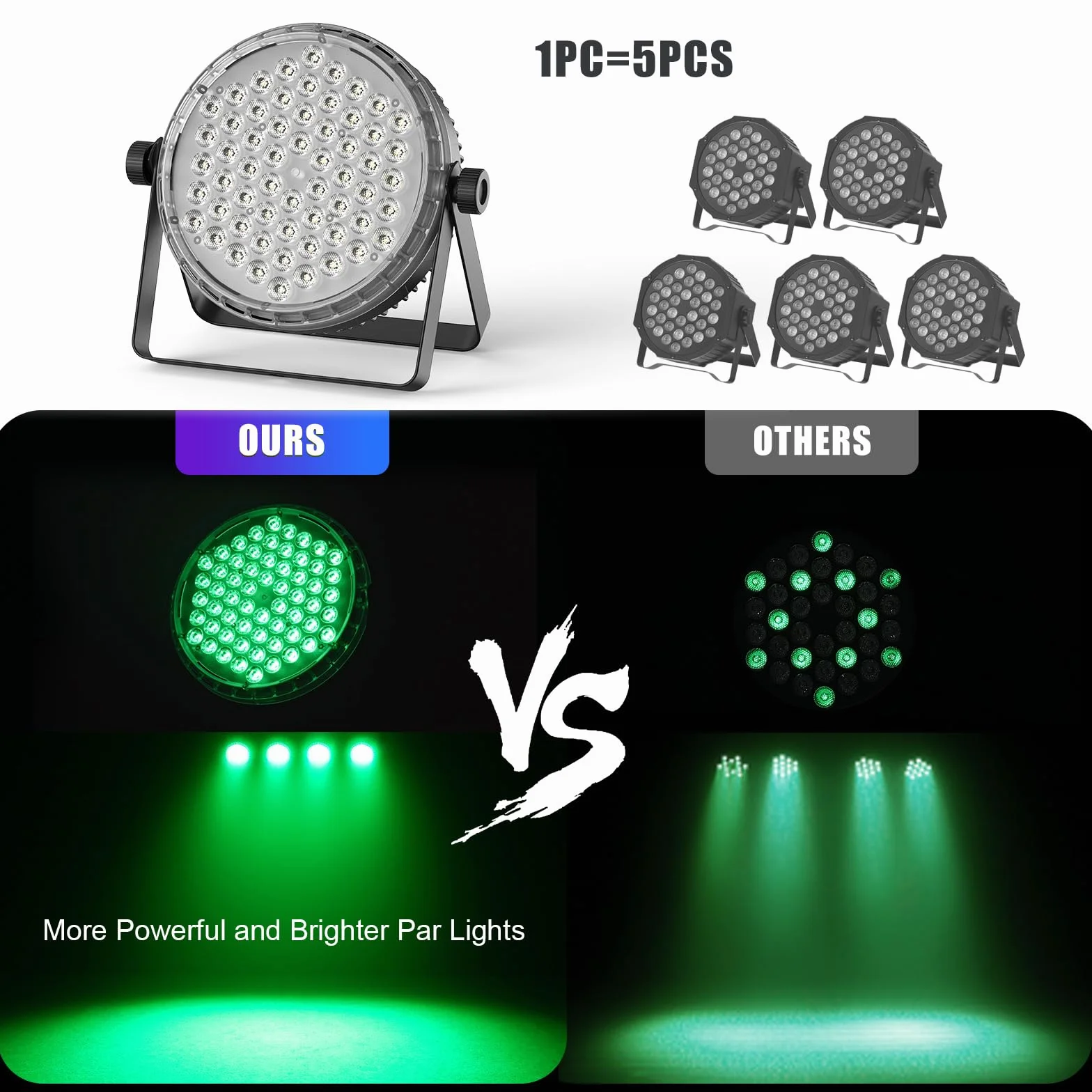 Juego de 4 focos LED Par de 120 W, 60 ledes, con mando a distancia, RGBW 4 en 1, 8CH/DMX512, LED Luces de escenario Foco de discoteca Luz de fiesta para bodas, bares, clubes, decoración