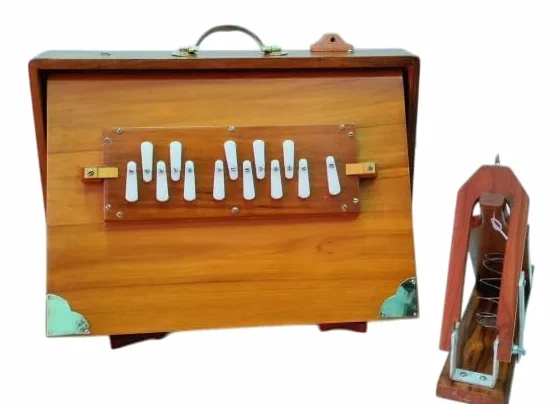 Shruti Box, 16x12x3" Pure Teak wood with (Copper Tongue) and FOOT PEDAL, gig Bag, Natural Color, Musical Instrument Tuned 440Hz (432Hz on Requested)