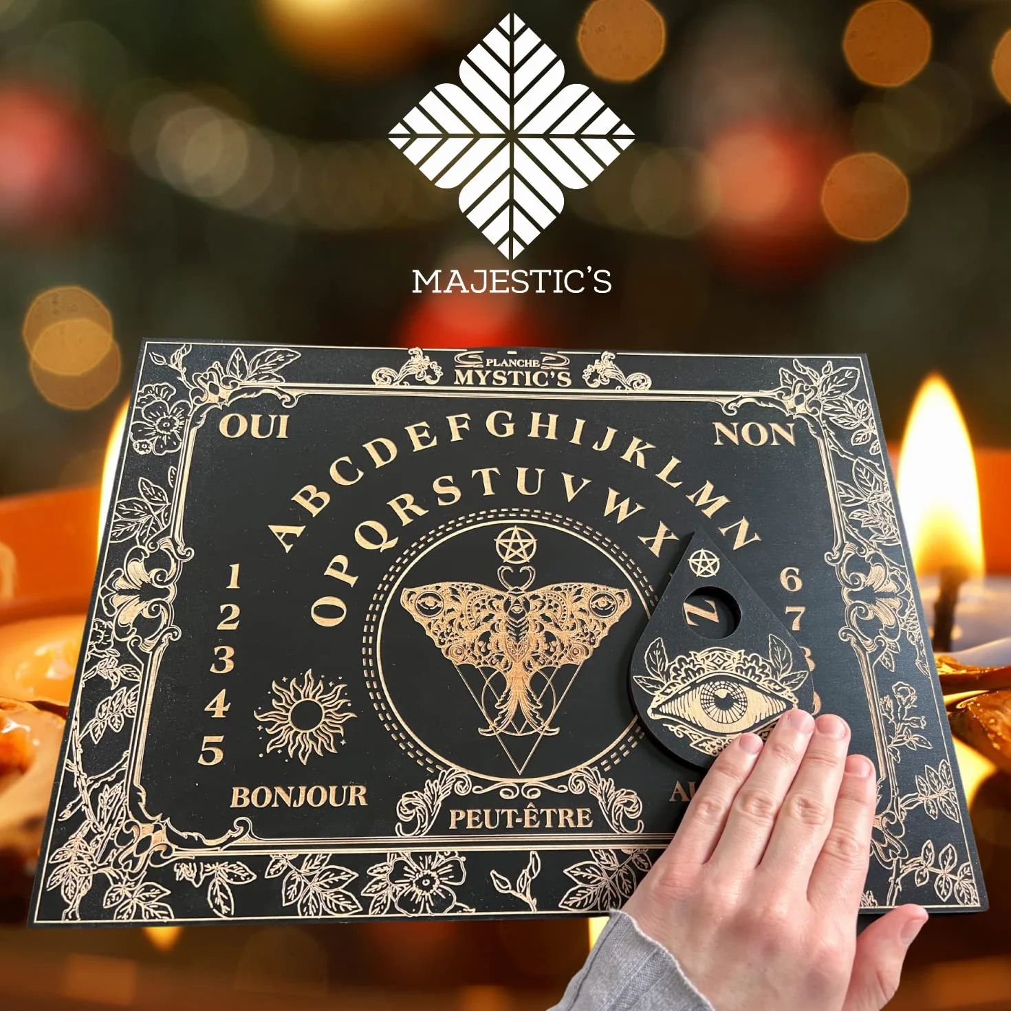 Majestic's Tabla Ouija - 40 cm x 30 cm (Incluye planchette) - Adulto - Interior - Madera - Sin pilas - Tamaño ideal para muchos - Protección grabada - Satisfacción garantizada