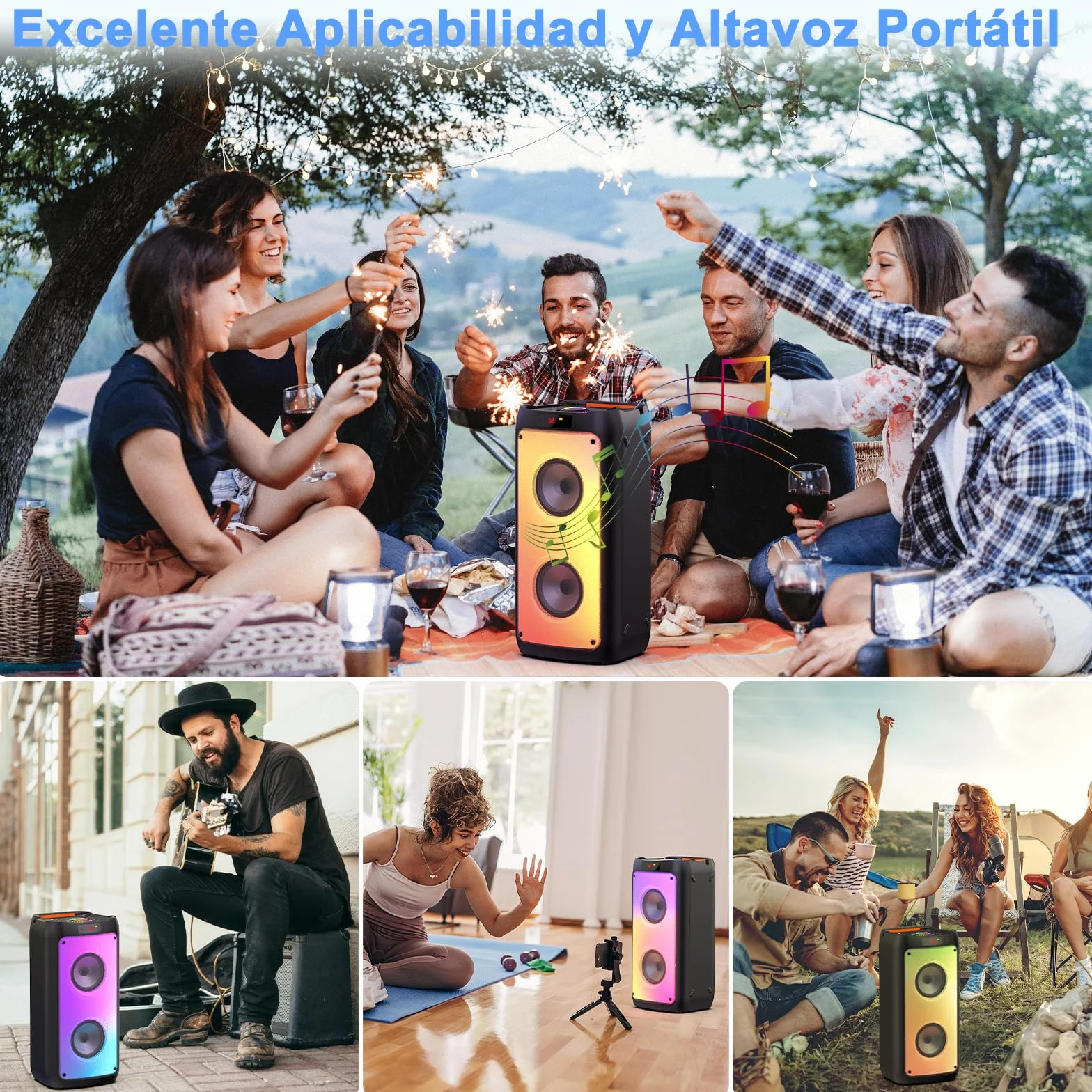 JYX Máquina de Karaoke, Sistema de Karaoke con 2 micrófonos, Altavoz Bluetooth portátil con luz RGB, Set de Karaoke, Sistema PA para Adultos, Fiestas, Compatible con TF/USB, AUX, FM, TWS