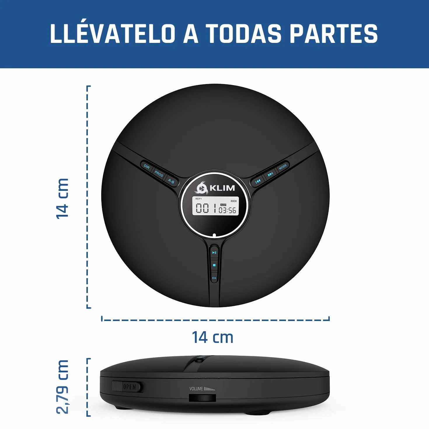 KLIM Discman Reproductor CD portatil con batería Interna - Incluye Auriculares KLIM Fusion - CD Player Mini Compacto, Personal, Compatible con CD-R, CD-RW y MP3 - Negro