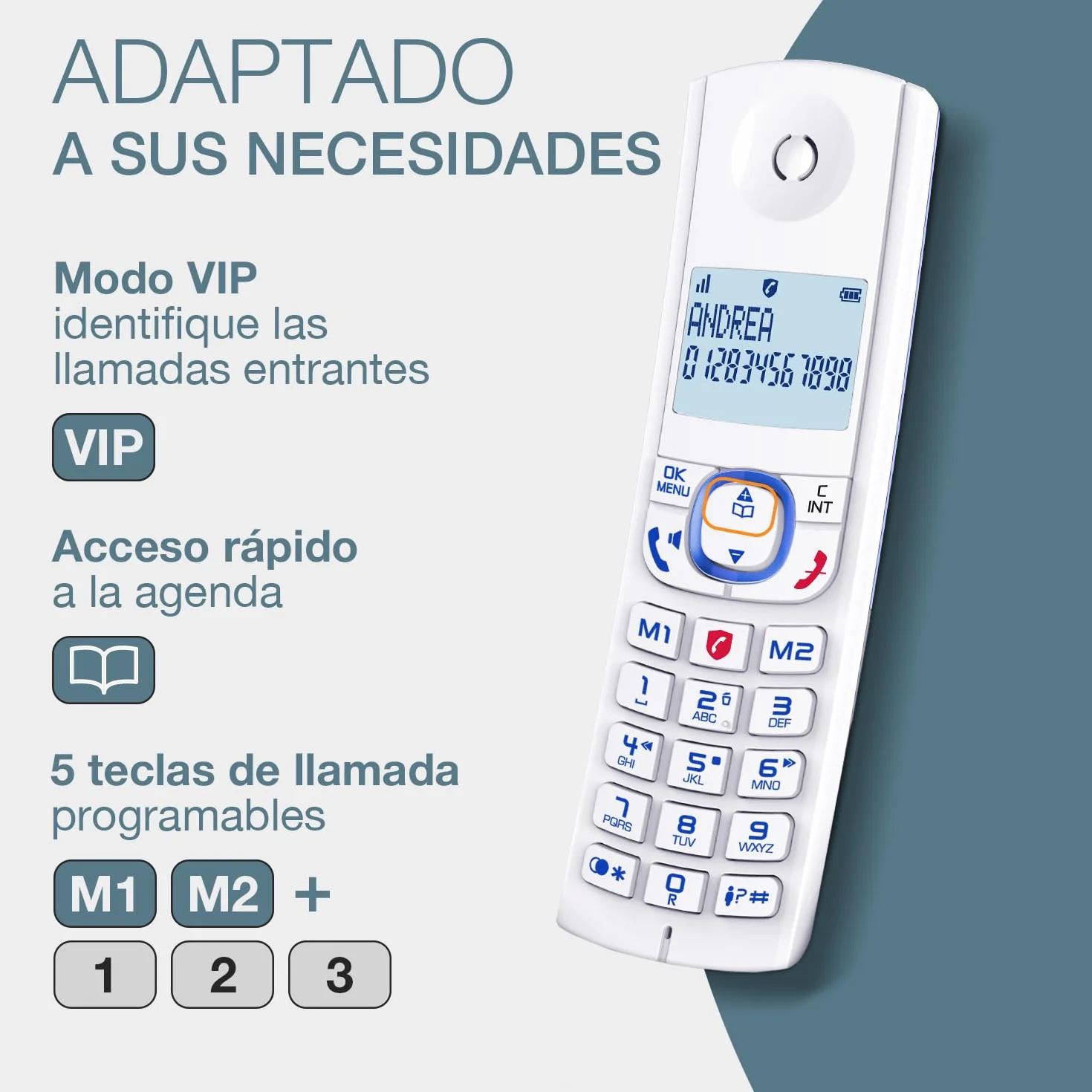 ALCATEL F530 Voice Teléfono inalámbrico DECT contestador automático pantalla retroiluminada manos libres bloqueo llamadas 2 teclas memoria directa Blanco Azul