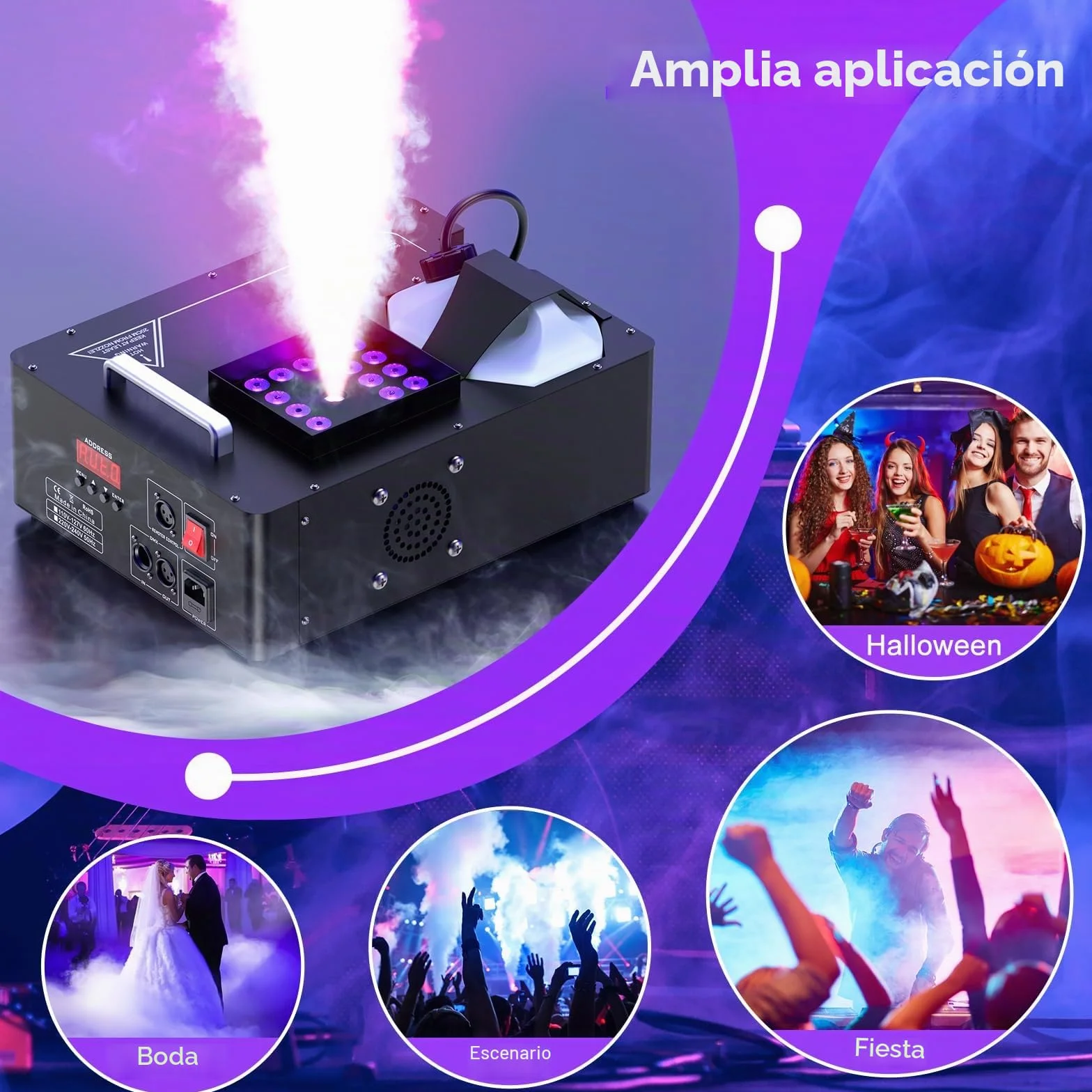 Máquina de Humo de 1500W, Máquina de Niebla de 24 LED RGB d-mx512 y Control Remoto para Escenario Bodas Fiestas Halloween Navidad