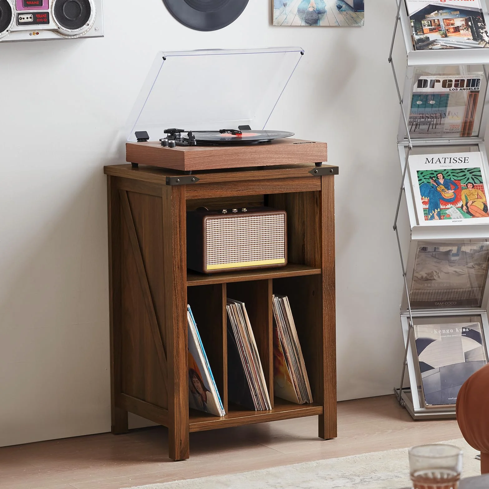Soporte Giratorio con Soporte de Discos de Vinilo, Mesa giratoria marrón Que sostiene hasta 160 álbumes, Gran Soporte de Tocadiscos de Madera para salón, Dormitorio, Oficina