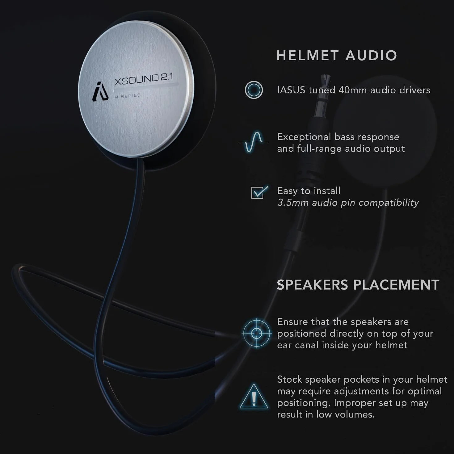 I A S U S Auriculares con altavoz de casco de alto rendimiento con un conector de audio de 3,5 mm compatible con la mayoría de sistemas de comunicación de casco. El XSound 2.1 R se adapta a la mayoría