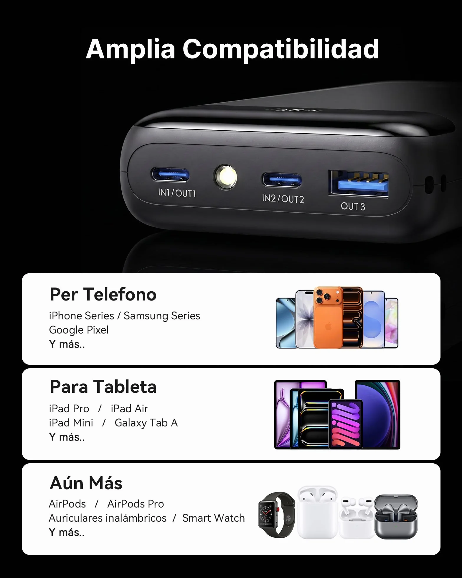 INIU Power Bank 20000mAh 22.5W Carga Rapida Bateria Externa con Cable USB C