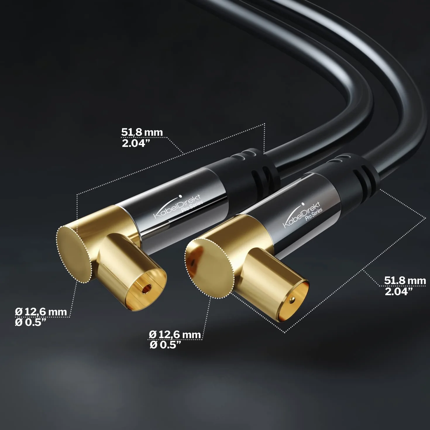 KabelDirekt – Cable Antena TV 4K, Cable Coaxial – 90° acodado – 0,5m – TV digital y analógico – Disponible en 0,5-20m (Enchufe acodado/Toma acodada, para DVB-C/DVB-T/DVB-S, negro)