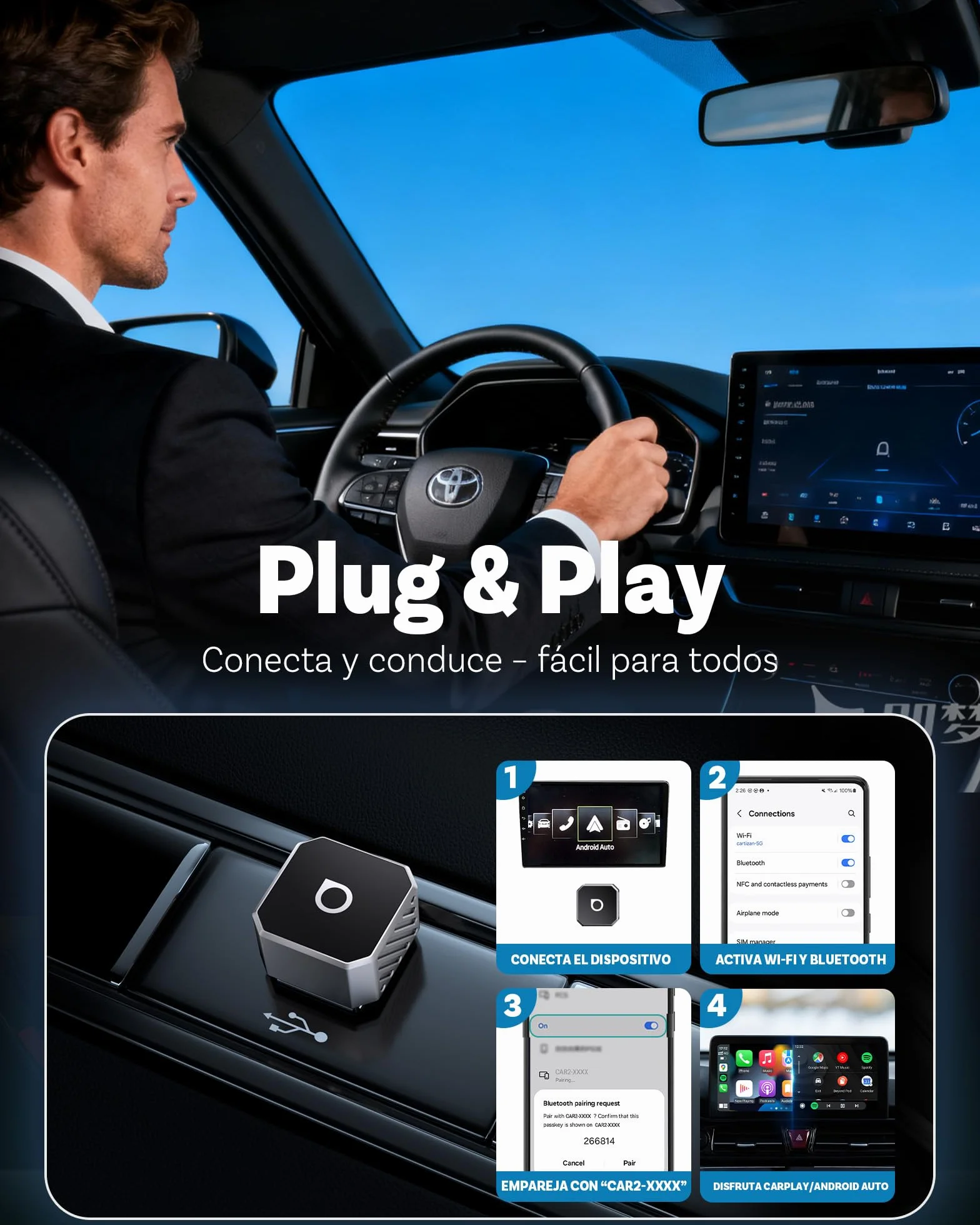 Ottocast Mini Cube 3.0 Adaptador CarPlay Inalámbrico – Dongle USB-C Ultra Mini, Reconexión Automática 5–8 s, Memoria para Dos Teléfonos, Convierte CarPlay y Android Auto por Cable a Inalámbrico