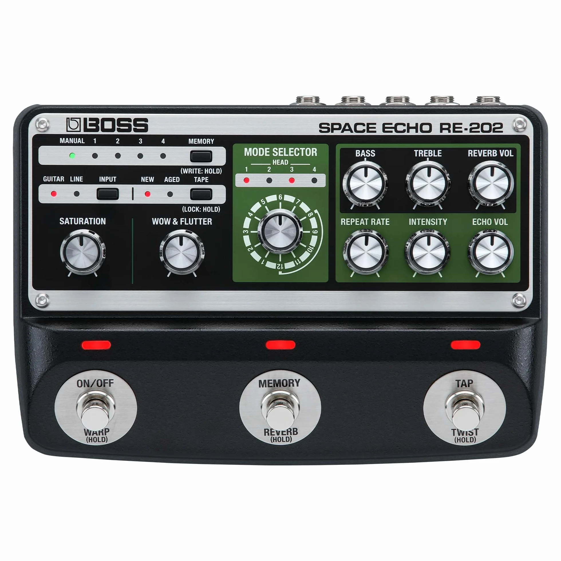 BOSS RE-202 SPACE ECHO – Pedal de efectos de cinta de eco, delay y reverb. Moderna recreación avanzada del mítico Roland RE-201 Space Echo. Estéreo verdadero. Reverb de muelles verdadera.