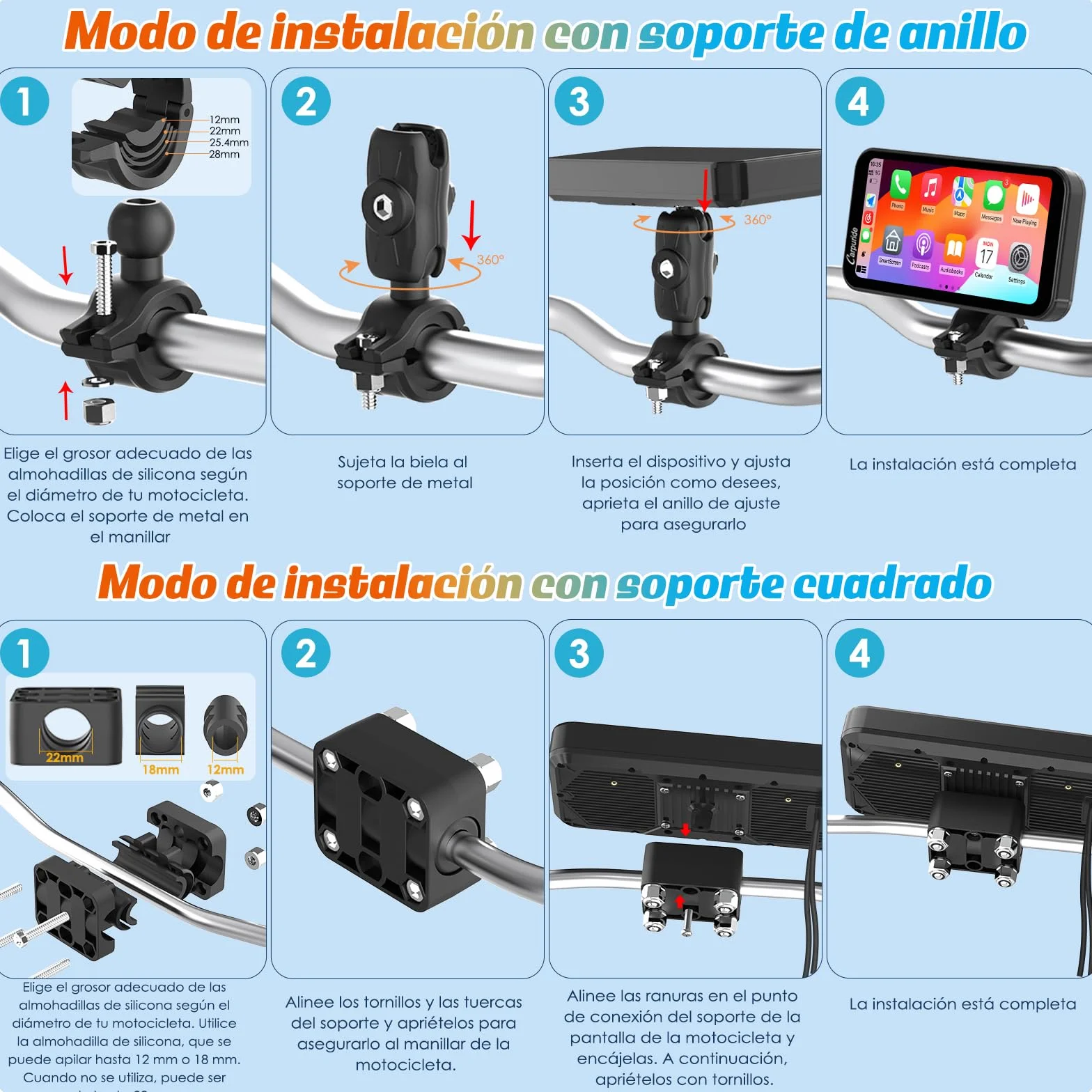 Carpuride W603 Pantalla Carplay Motocicleta 6,3" Inalámbrico Android Auto Impermeable GPS