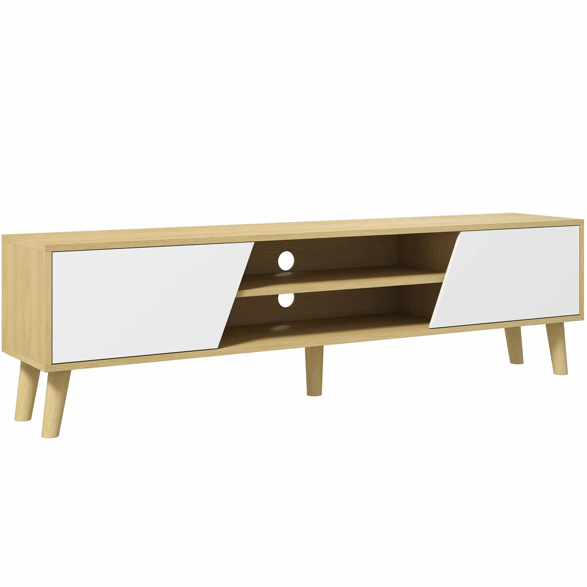 HOMCOM Mueble TV Mueble de Salón Mesa para TV con 2 Puertas 2 Estantes y 5 Patas de Madera para Televisores de hasta 65 Pulgadas, Montaje en suelo, 150x30x42 cm Roble