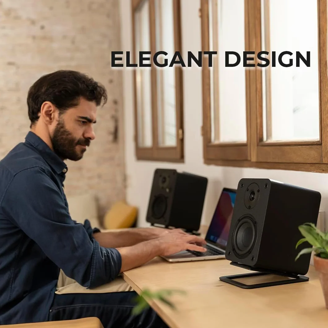 VULKKANO A4 ARC Altavoces Autoamplificados con Woofer de 4", Bluetooth 5.0, HDMI ARC, Optica, RCA, USB, con Salida Subwoofer, Monitores de Estudio con Diseño Elegante, Color Marron