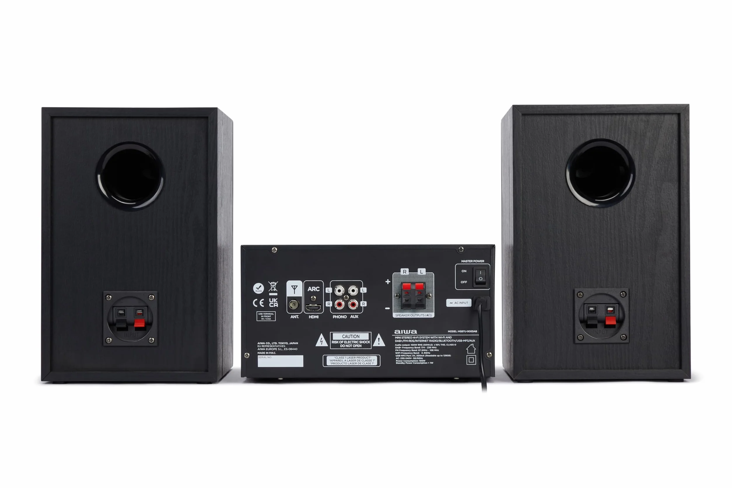 AIWA MSBTU-900DAB Sistema HiFi 100W RMS Microcadena Bluetooth 5.2 WiFi Radio Internet Dab+ FM RDS CD MP3 USB HDMI ARC