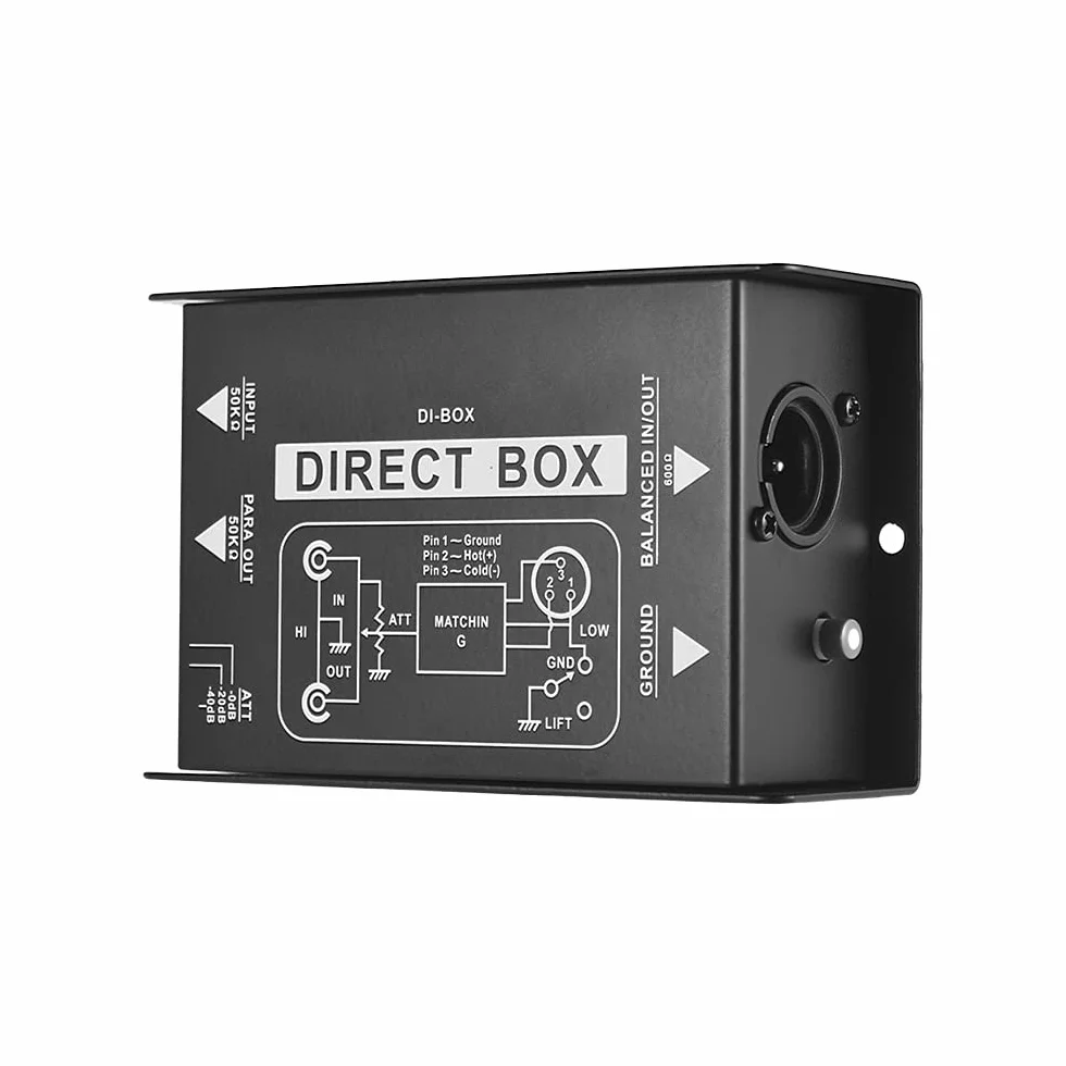 Direct Box - Convertidor profesional de señal de inyección directa DI-Box pasiva de un solo canal con interfaces XLR TRS para guitarra eléctrica, bajo en vivo