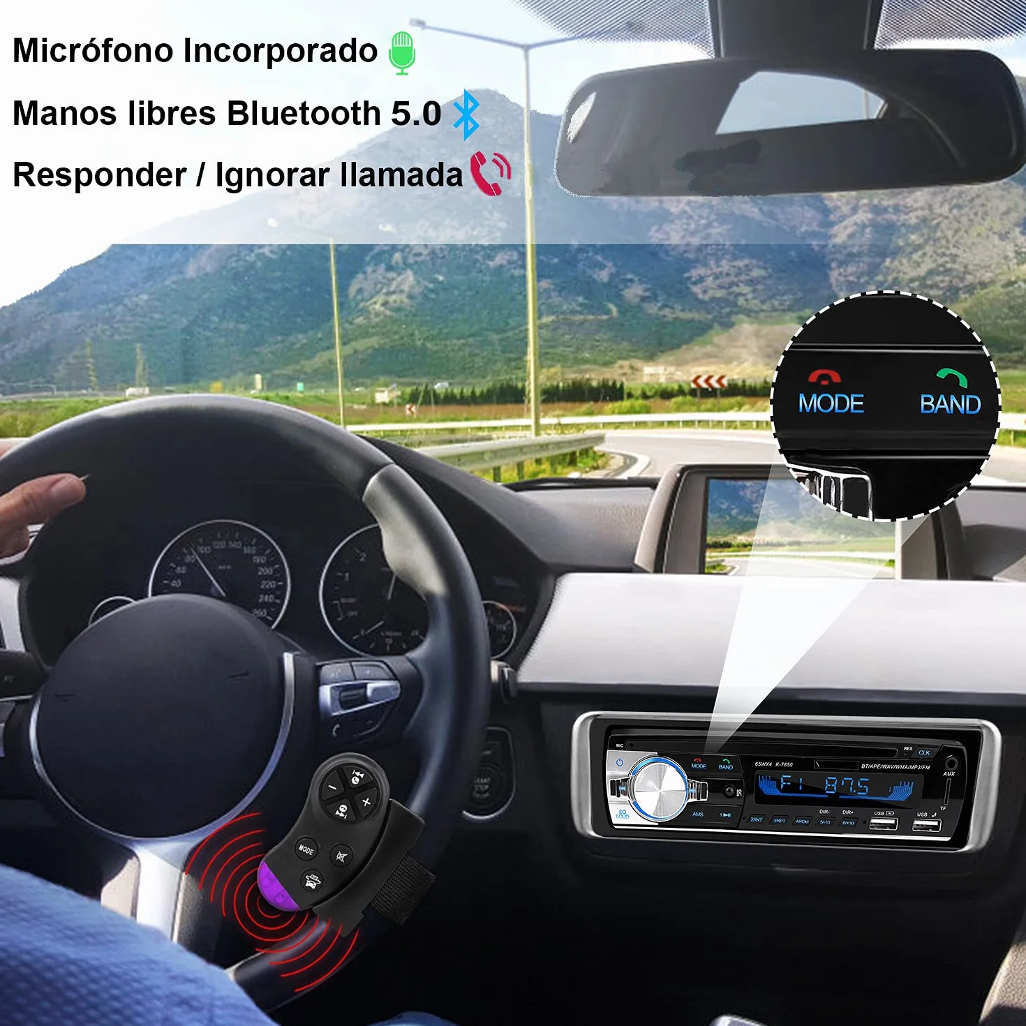 CENXINY Autoradio Bluetooth 5.0 FM Radio Coche Manos Libres Control Remoto Reproductor MP3 USB