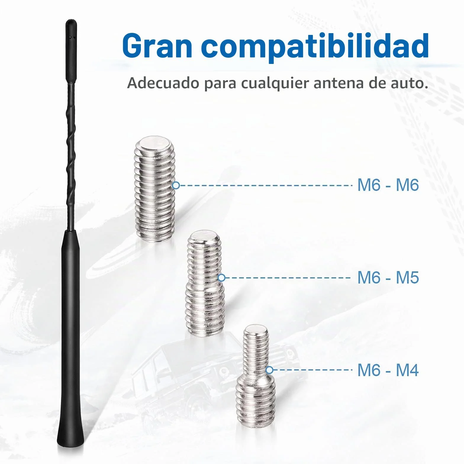 Eightwood Antena Coche Universal Antena Radio Techo Antena 23cm Universal de Coche Repuesto con Aadaptadores M4,M5,M6 con Fuerte Función de Recepción FM/Dab