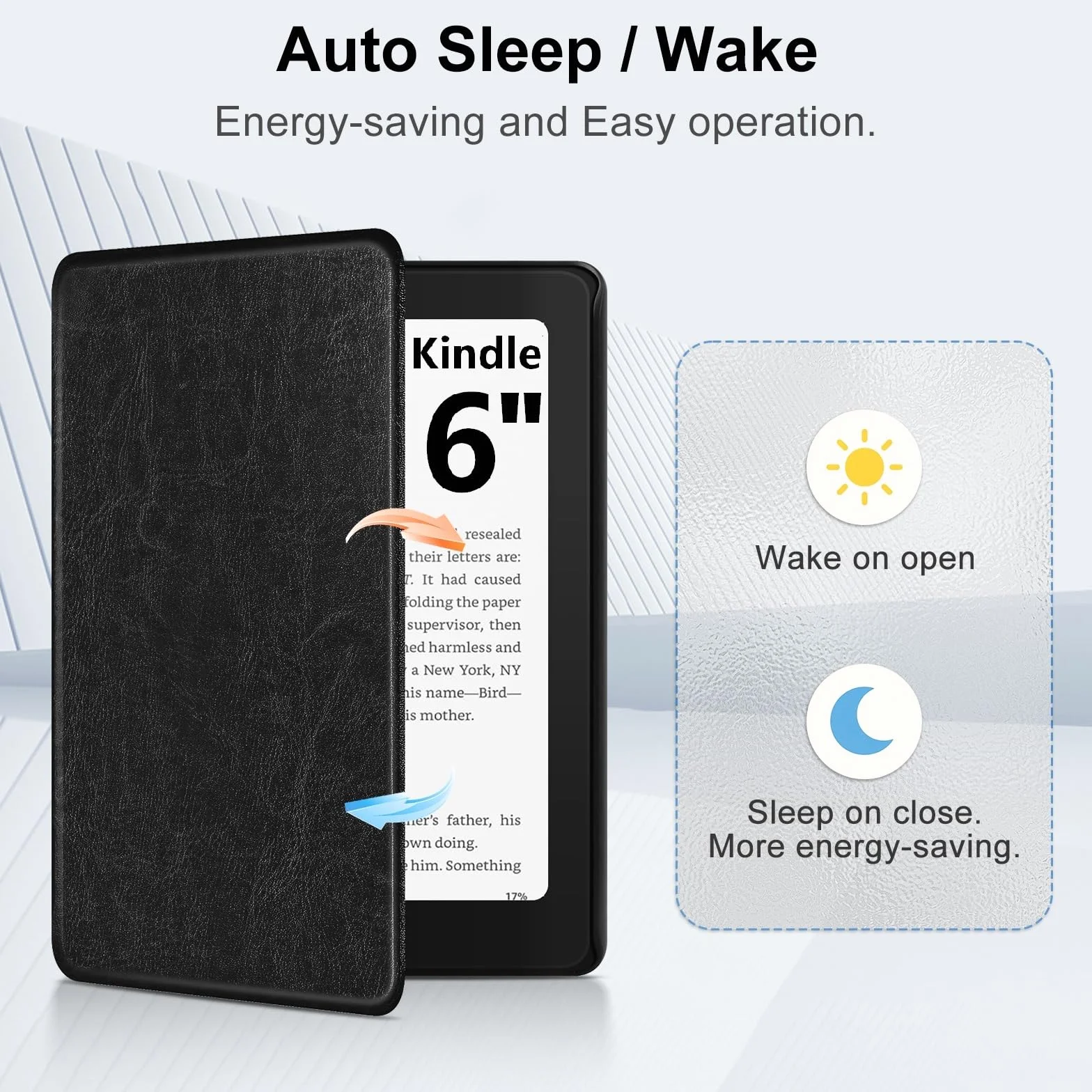 Funda para 6 Pulgadas e-Reader 2024/2022 Ebook Reader 6", Carcasa Funda Ligera con Correa de Mano, Auto Sueño/Estela, Premium PU Funda de Cuero für 6" eReader, Negro